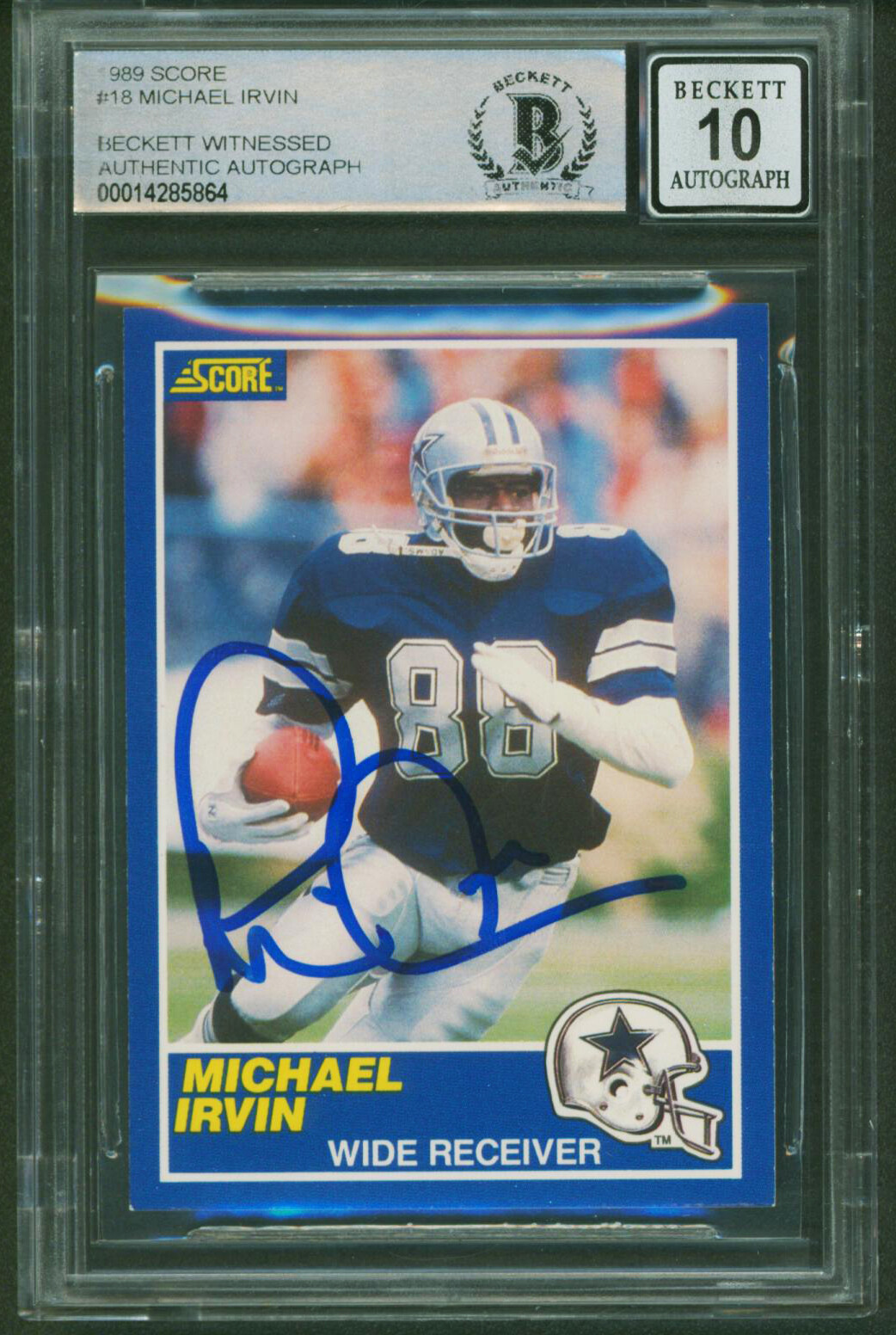 Cowboys Michael Irvin Authentic Signed 1989 Score #18 Card Auto 10! BAS Slabbed
