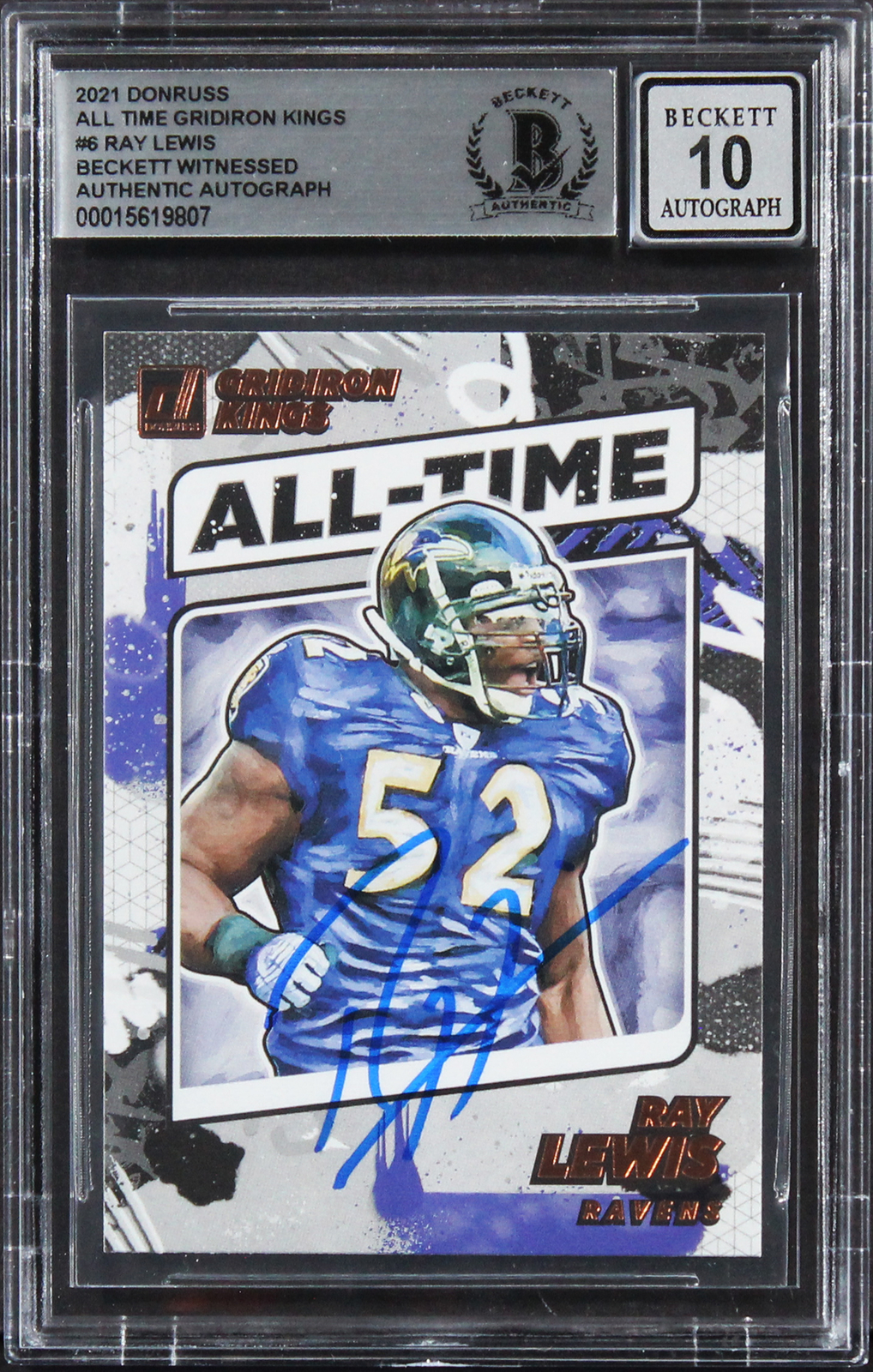 Ray Lewis Signed 2021 Donruss All Time Gridiron Kings #6 Card Auto 10! BAS Slab
