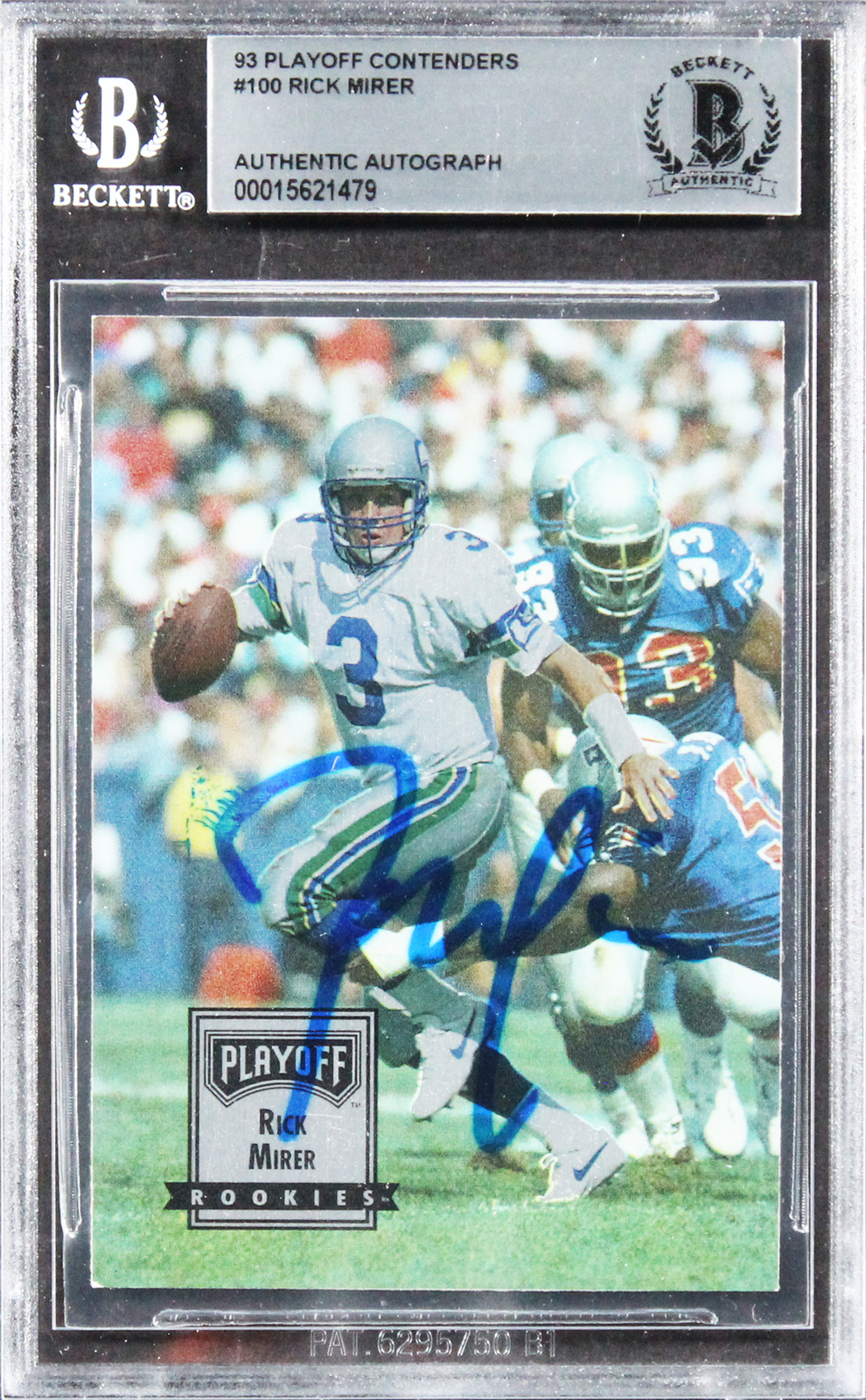 Seahawks Rick Mirer Signed 1993 Playoff Contenders #100 Rookie Card BAS Slabbed
