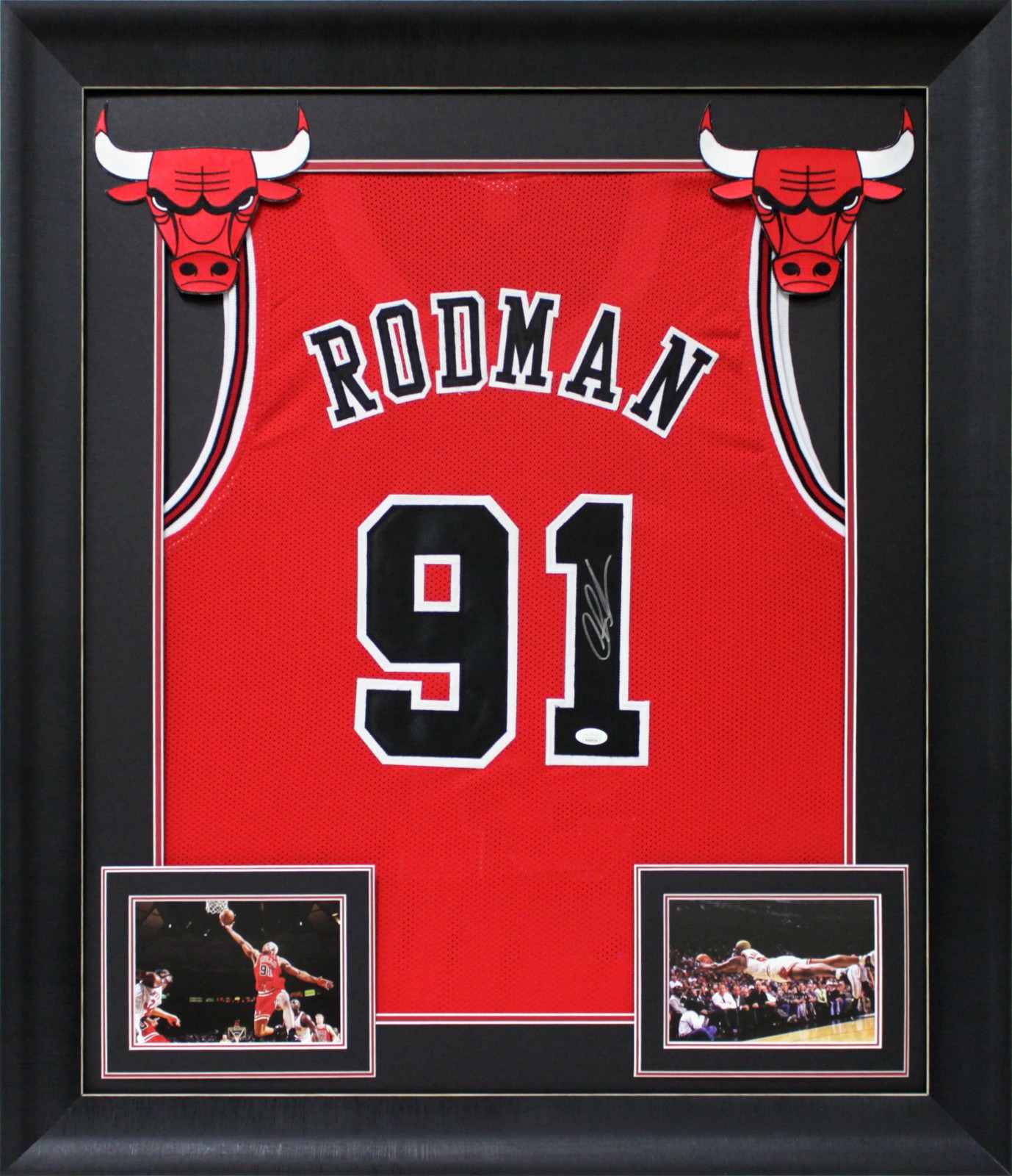 Bulls Dennis Rodman Authentic Signed Red Pro Style Framed Jersey JSA Witness
