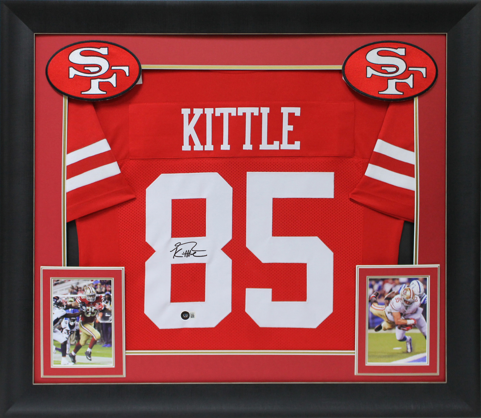 49ers George Kittle Authentic Signed Red Framed Jersey Autographed BAS Witnessed
