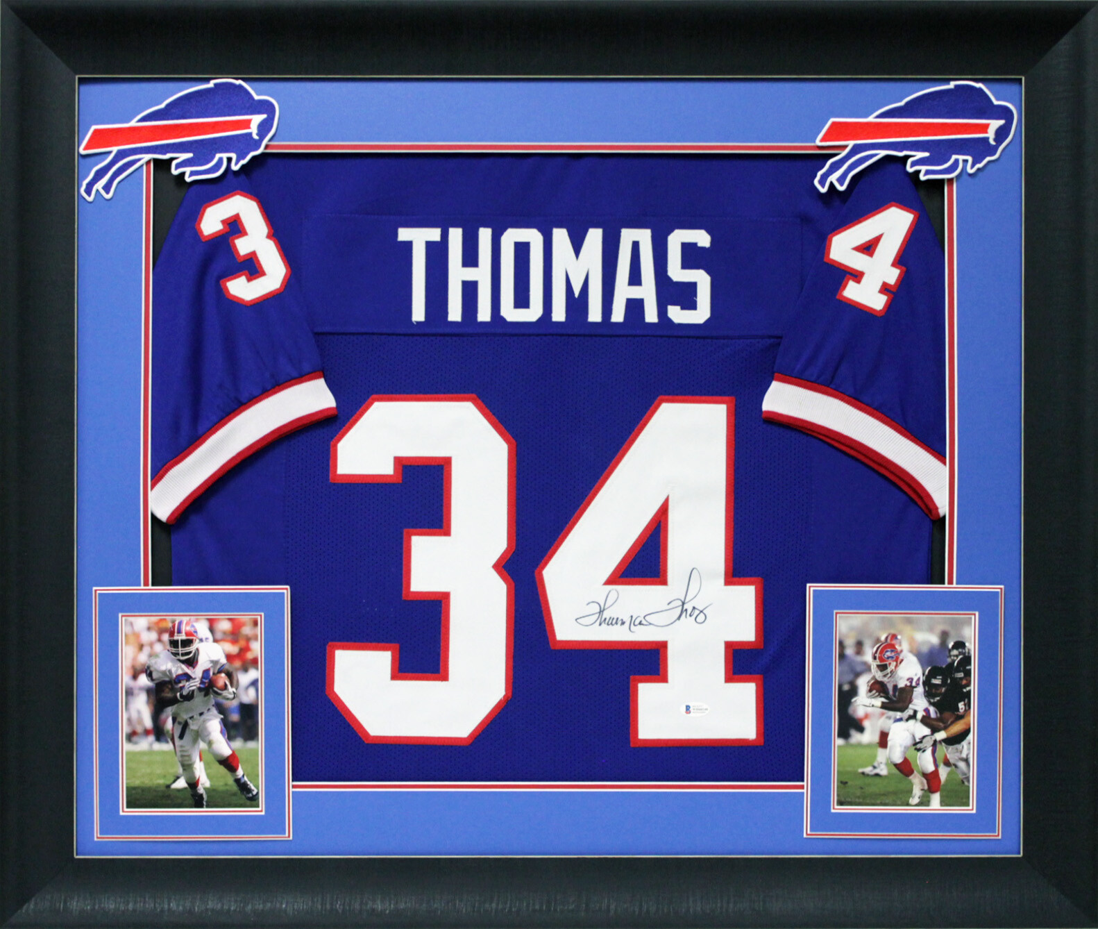 Thurman Thomas Authentic Signed Blue Pro Style Framed Jersey Autographed JSA Wit

