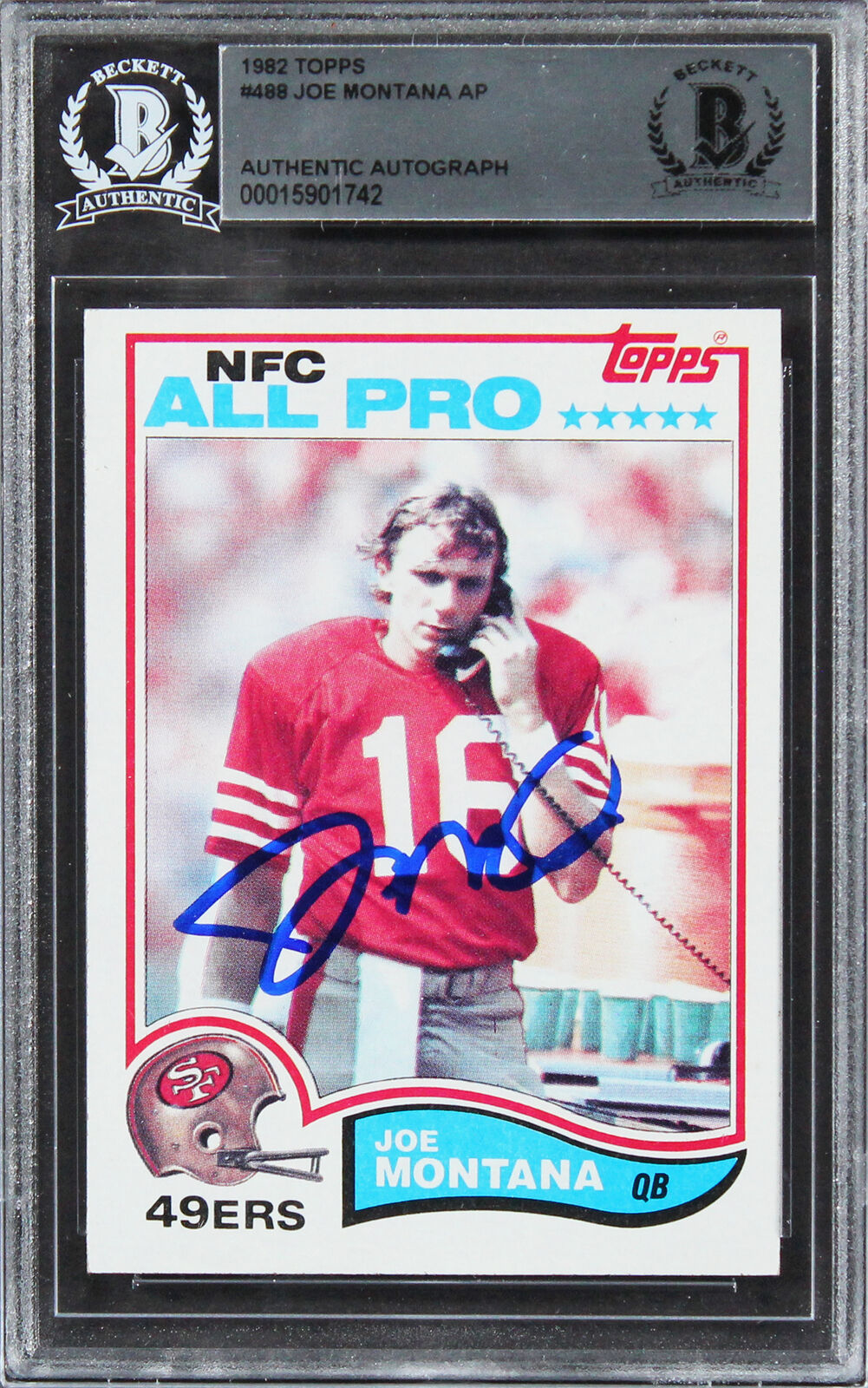 49ers Joe Montana Authentic Signed 1982 Topps #488 AP Card BAS Slabbed
