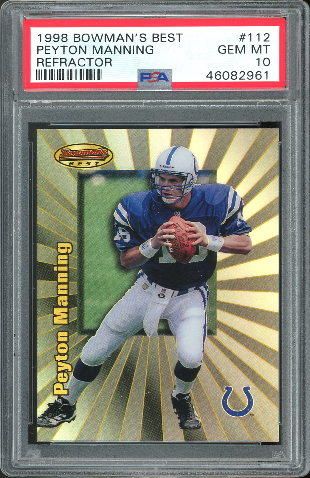 Colts Peyton Manning 1998 Bowman's Best #112 RC #178/400 Card Gem 10 PSA Slab
