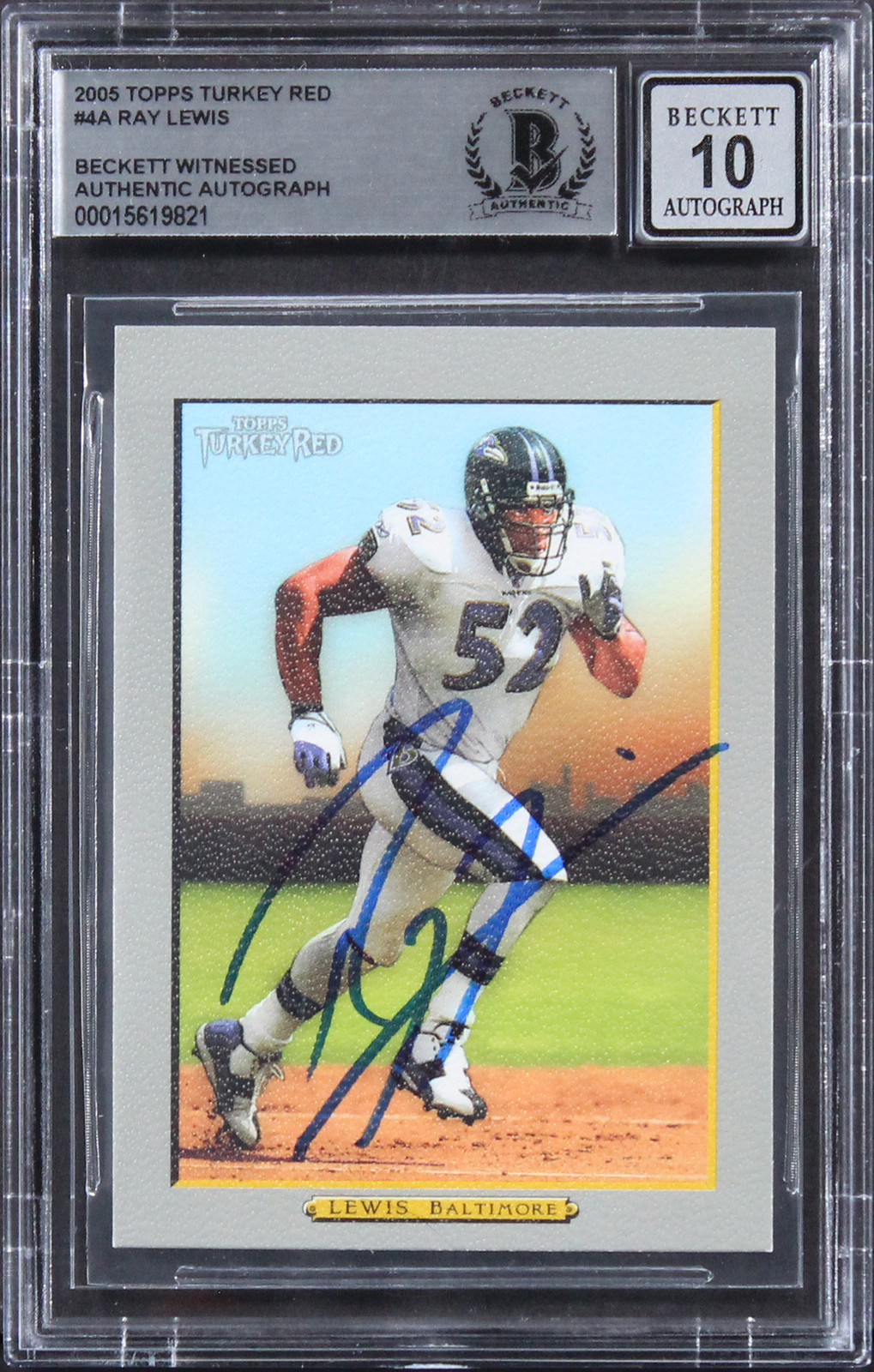 Ravens Ray Lewis Signed 2005 Topps Turkey Red #4A Card Auto 10! BAS Slabbed
