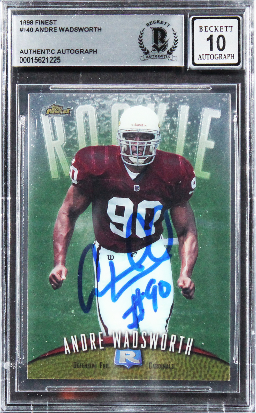 Cardinals Andre Wadsworth Signed 1998 Finest #140 Rookie Card Auto 10! BAS Slab
