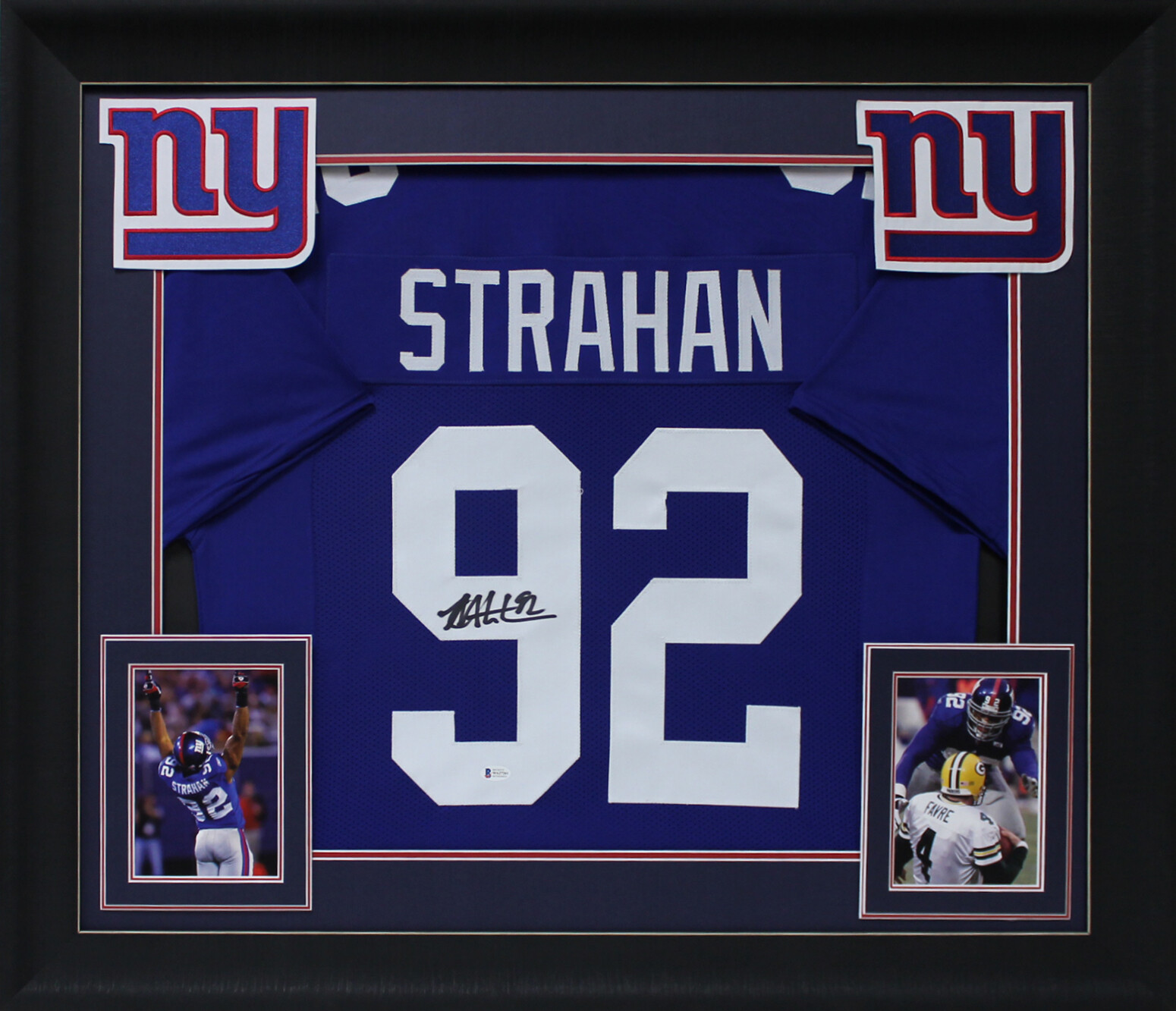 Michael Strahan Authentic Signed Blue Pro Style Framed Jersey BAS Witnessed
