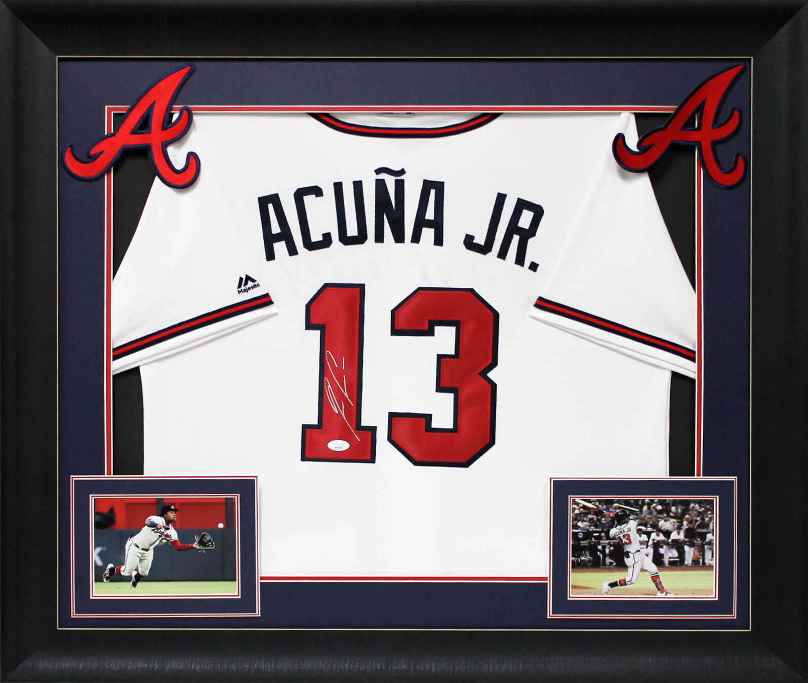 Braves Ronald Acuña Jr. Signed White Majestic Cool Base Framed Jersey JSA
