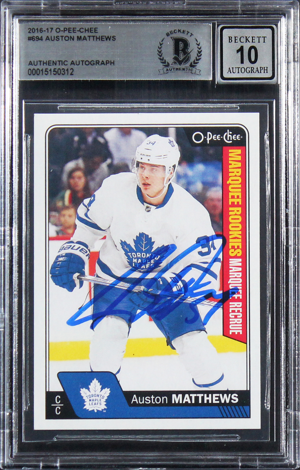 Maple Leafs Auston Matthews Signed 2016 O-Pee-Chee #694 RC Card Auto 10 BAS Slab
