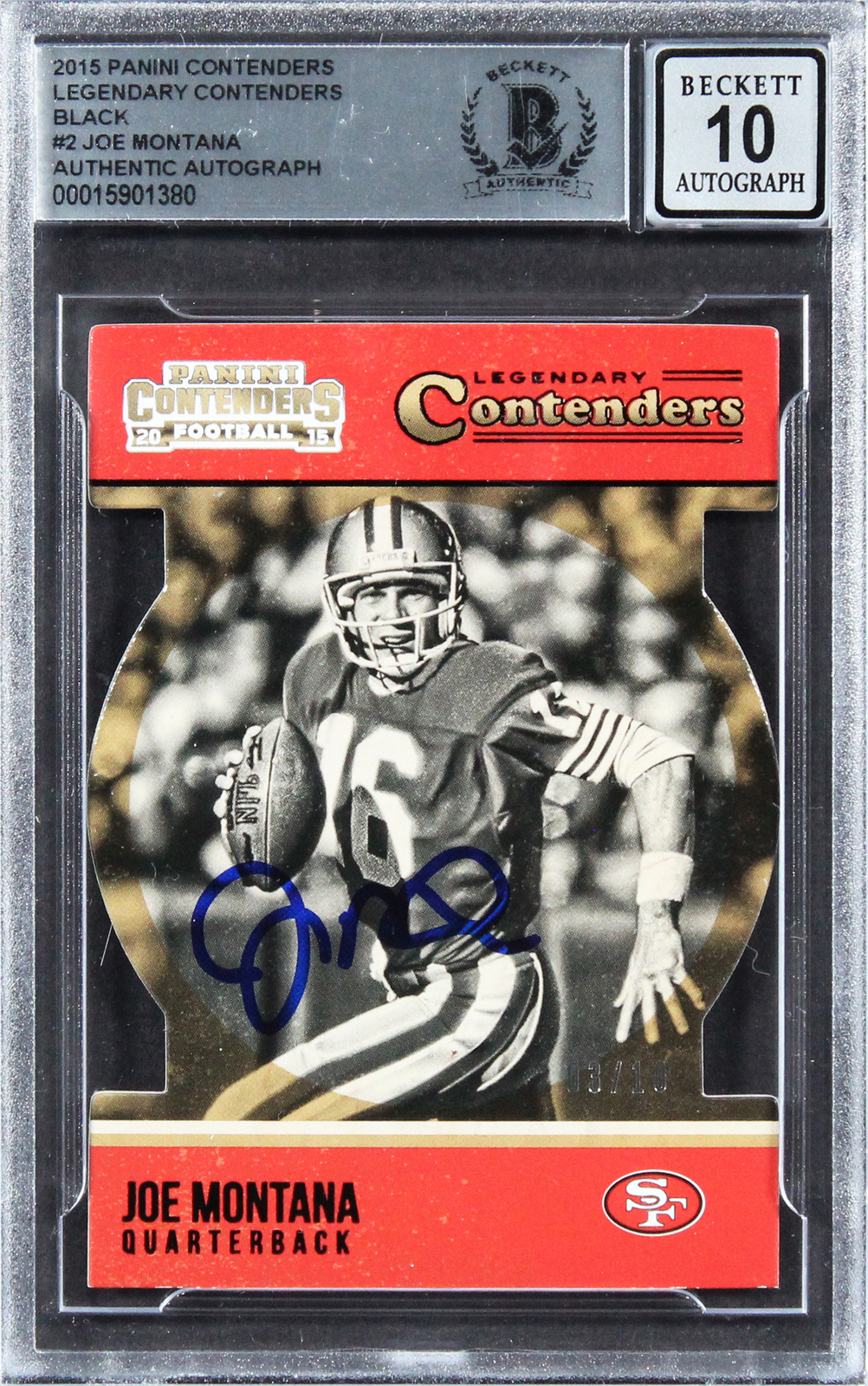 49ers Joe Montana Signed 2015 Panini Contenders #2 #3/10 Card Auto 10! BAS Slab
