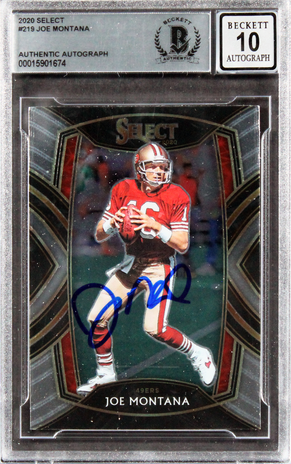 49ers Joe Montana Authentic Signed 2020 Select #219 Card Auto 10! BAS Slabbed
