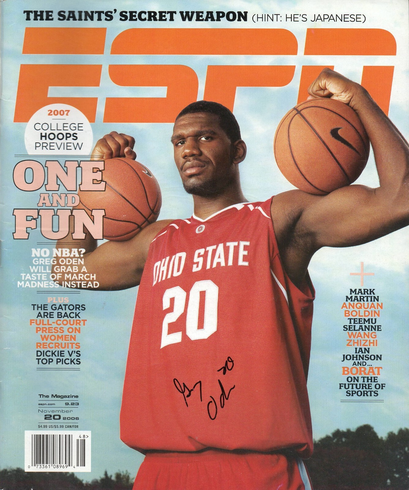GREG ODEN SIGNED ESPN THE MAGAZINE 11/20/06 AUTHENTIC AUTOGRAPH OHIO STATE
