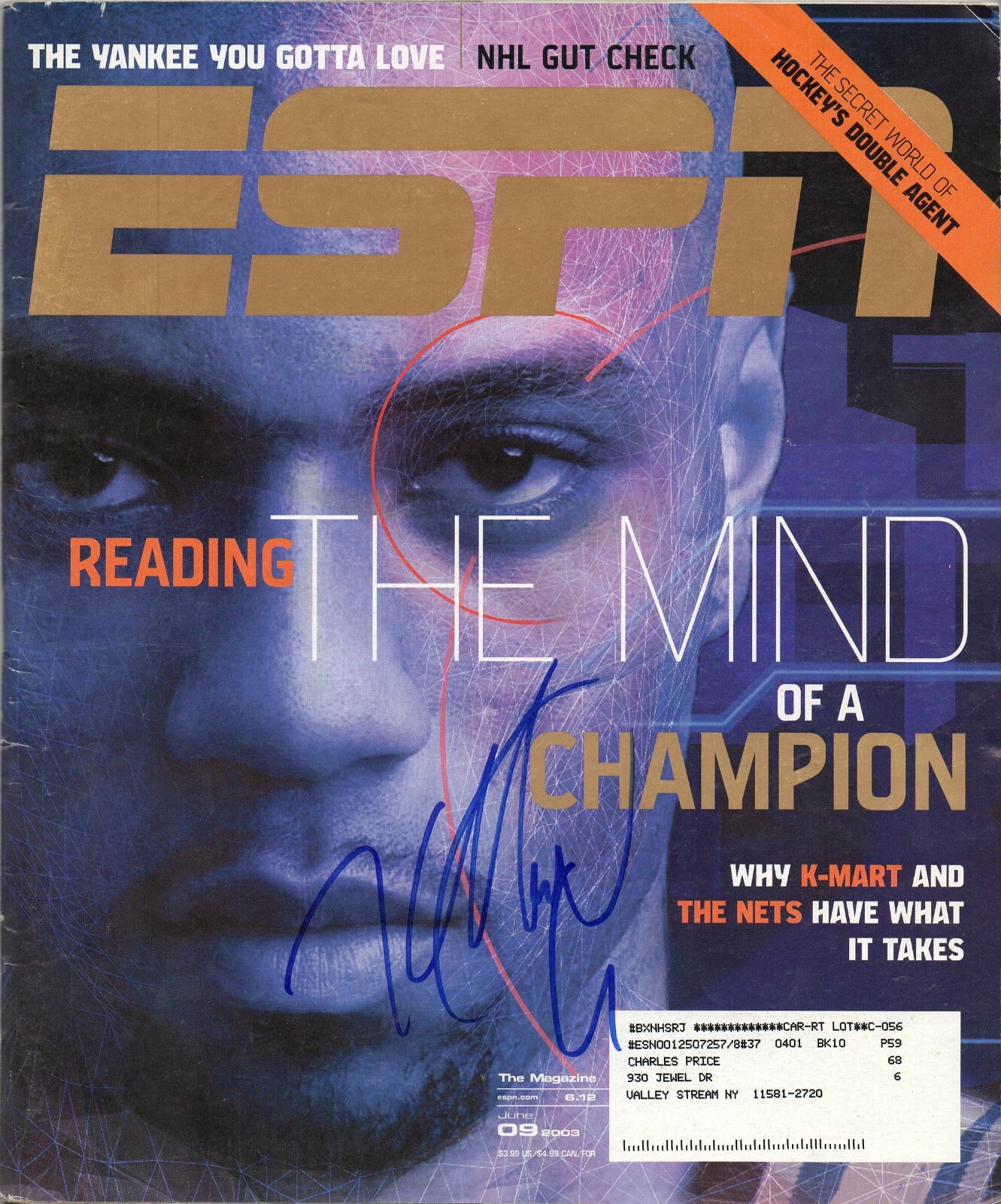 KENYON MARTIN SIGNED ESPN THE MAGAZINE AUTHENTIC AUTOGRAPH NEW JERSEY NETS
