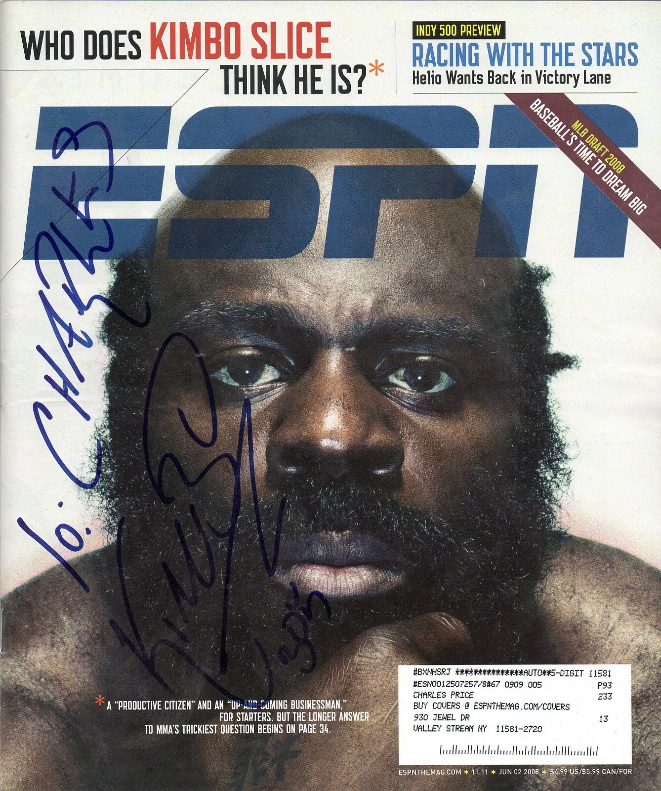 KIMBO SLICE SIGNED ESPN THE MAGAZINE 6/2/08 AUTHENTIC AUTOGRAPH UFC

