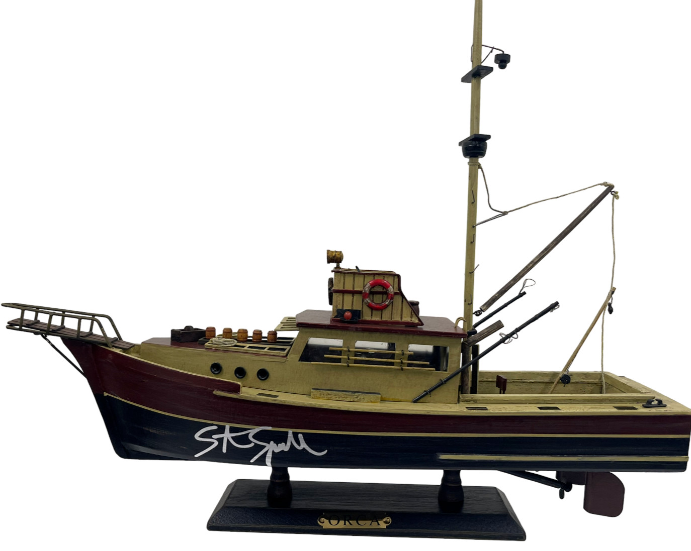 STEVEN SPIELBERG SIGNED WOODEN JAWS ORCA MODEL BOAT 20