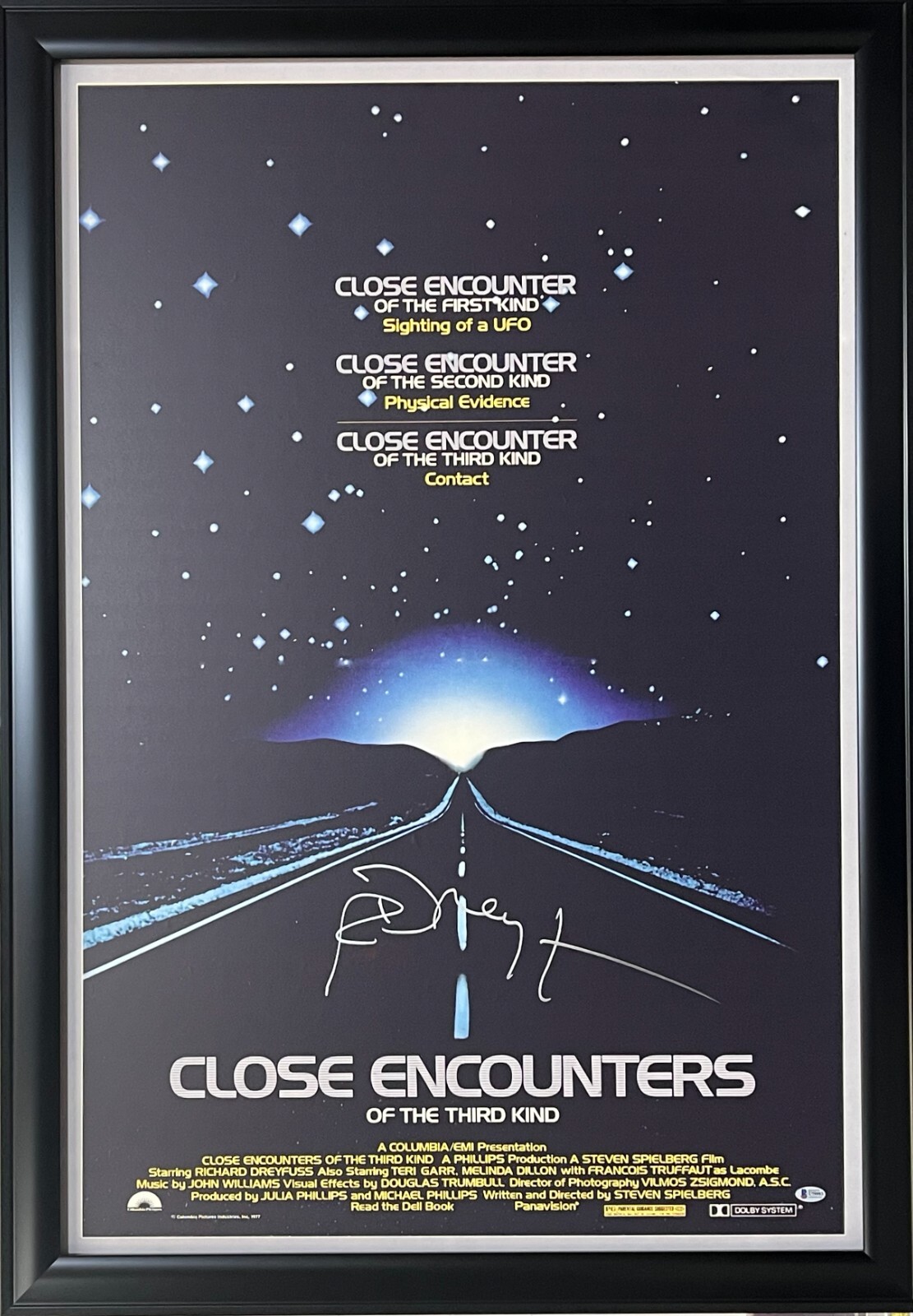 RICHARD DREYFUSS SIGNED CLOSE ENCOUNTERS OF THE THIRD KIND FRAMED POSTER BECKETT
