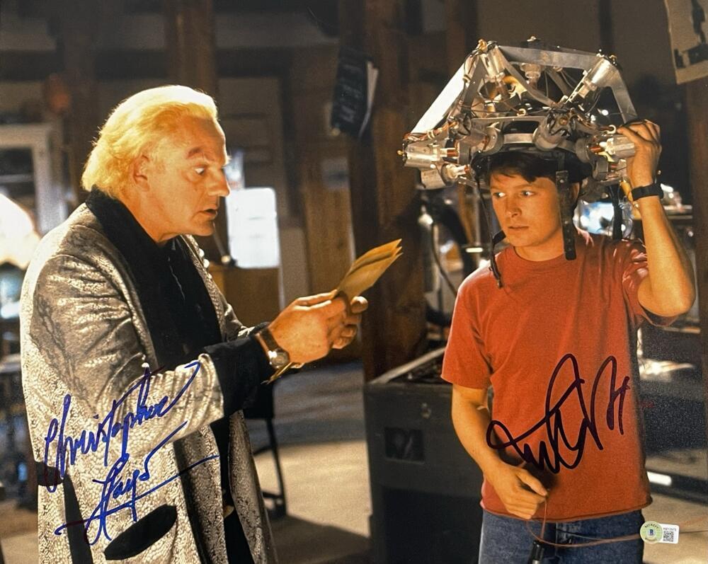 MICHAEL J FOX CHRISTOPHER LLOYD SIGNED 16X20 PHOTO BACK TO THE FUTURE BECKETT
