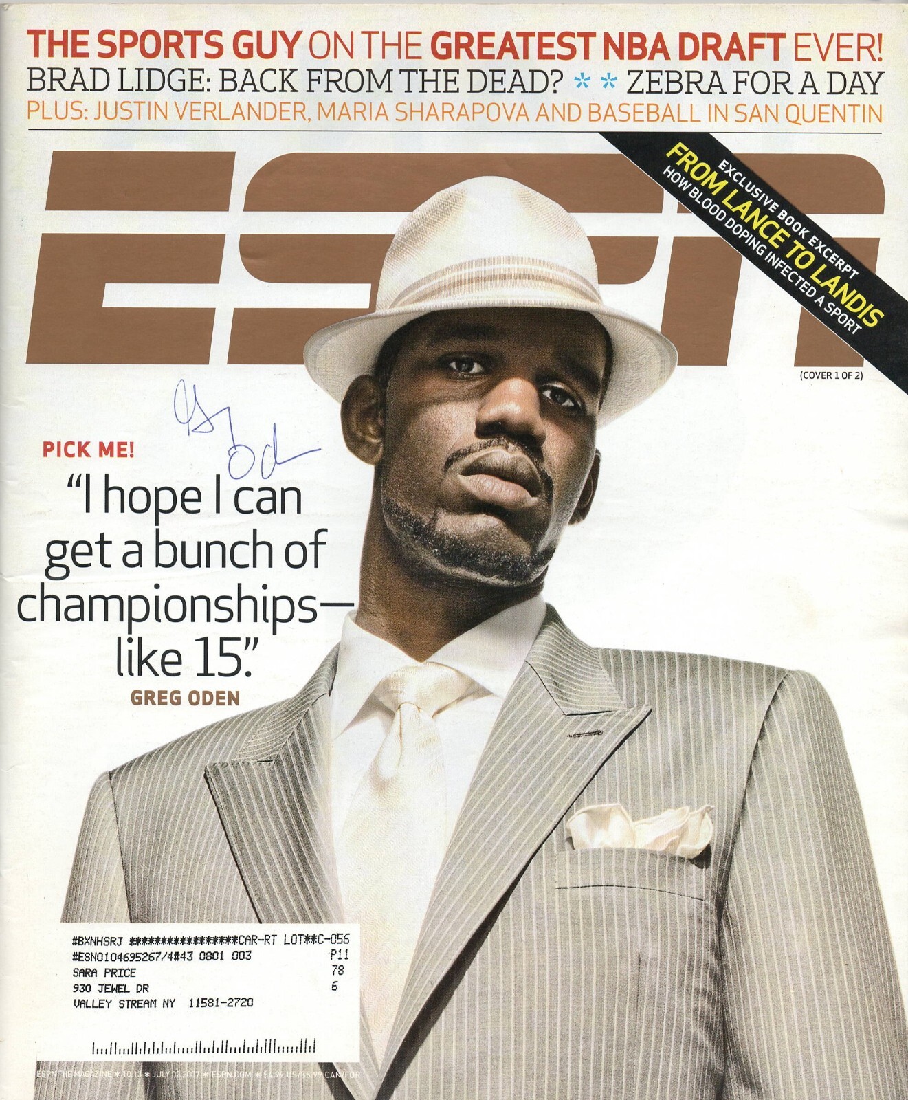 GREG ODEN SIGNED ESPN THE MAGAZINE 7/2/07 AUTHENTIC AUTOGRAPH OHIO STATE
