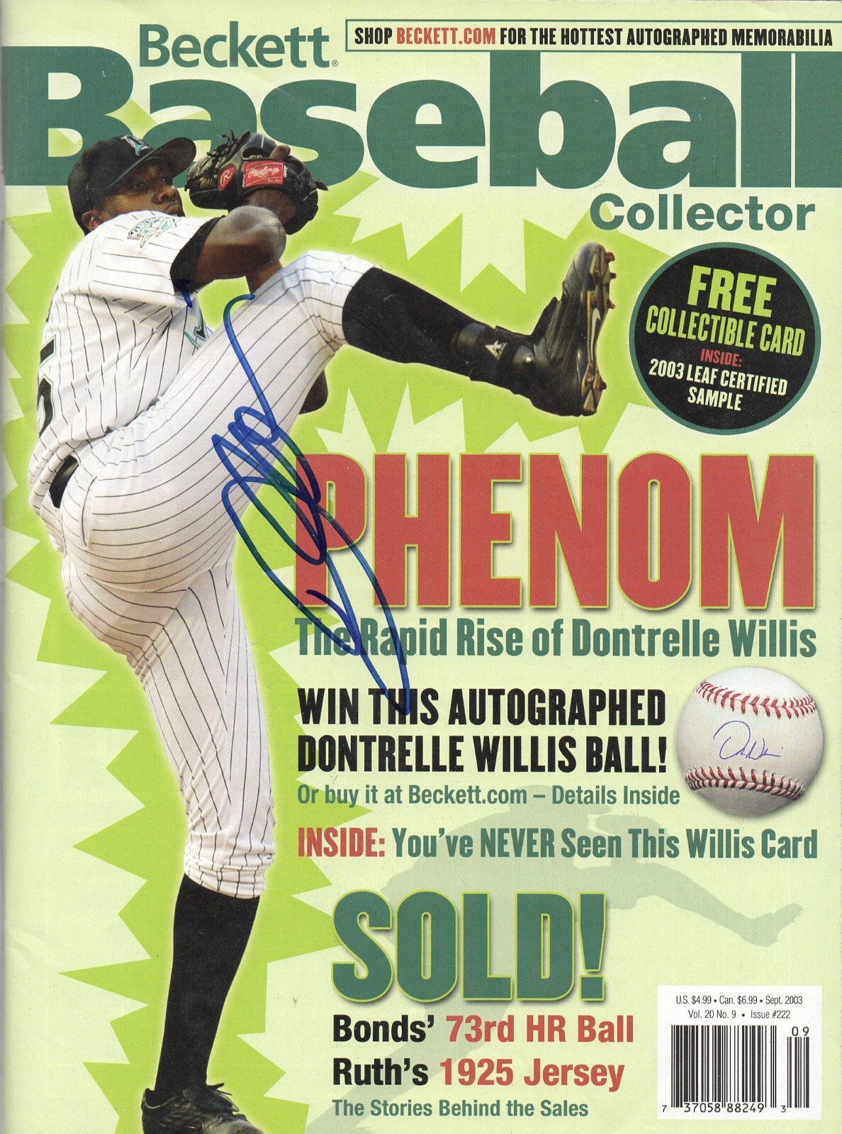DONTRELLE WILLIS SIGNED BECKETT MAGAZINE AUTHENTIC AUTOGRAPH FLORIDA MARLINS
