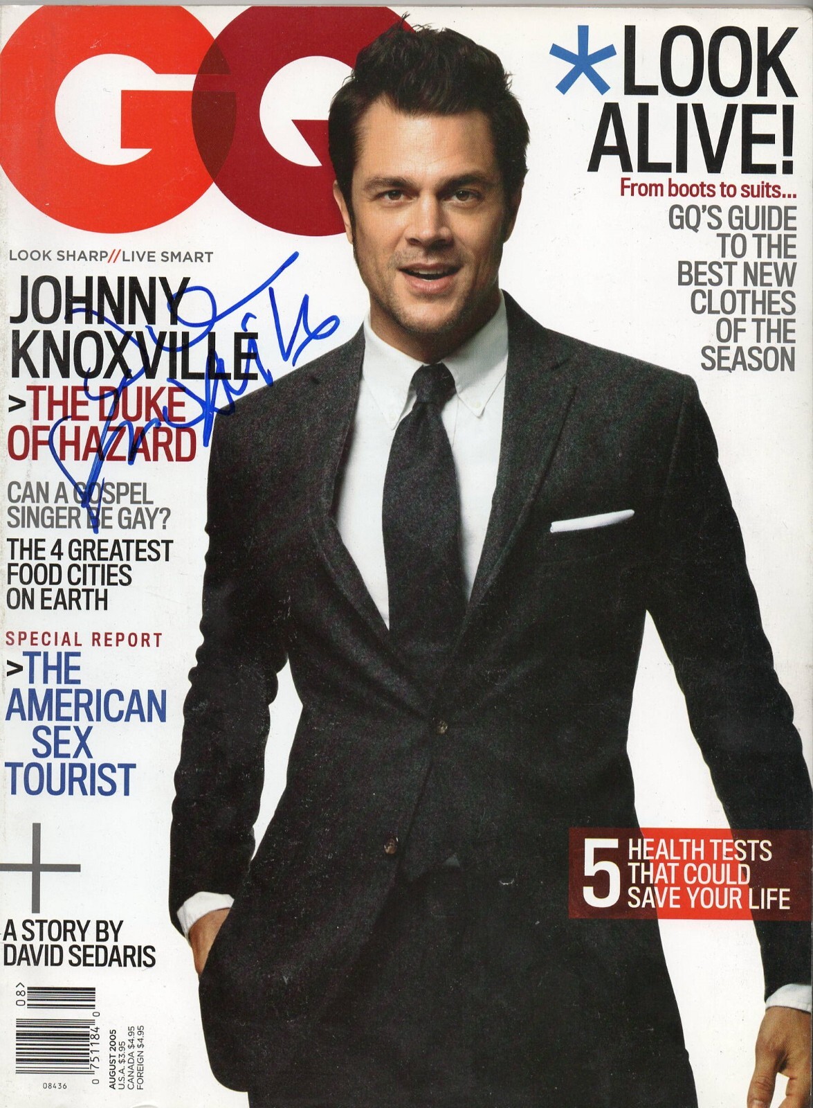 JOHNNY KNOXVILLE SIGNED GQ MAGAZINE AUTHENTIC AUTOGRAPH JACKASS STAR 8/1/05
