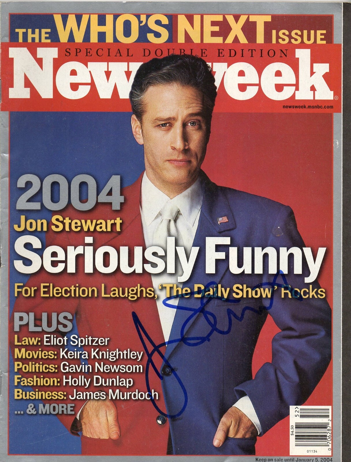 JON STEWART SIGNED NEWSWEEK MAGAZINE AUTHENTIC AUTOGRAPH 1/5/04 ISSUE
