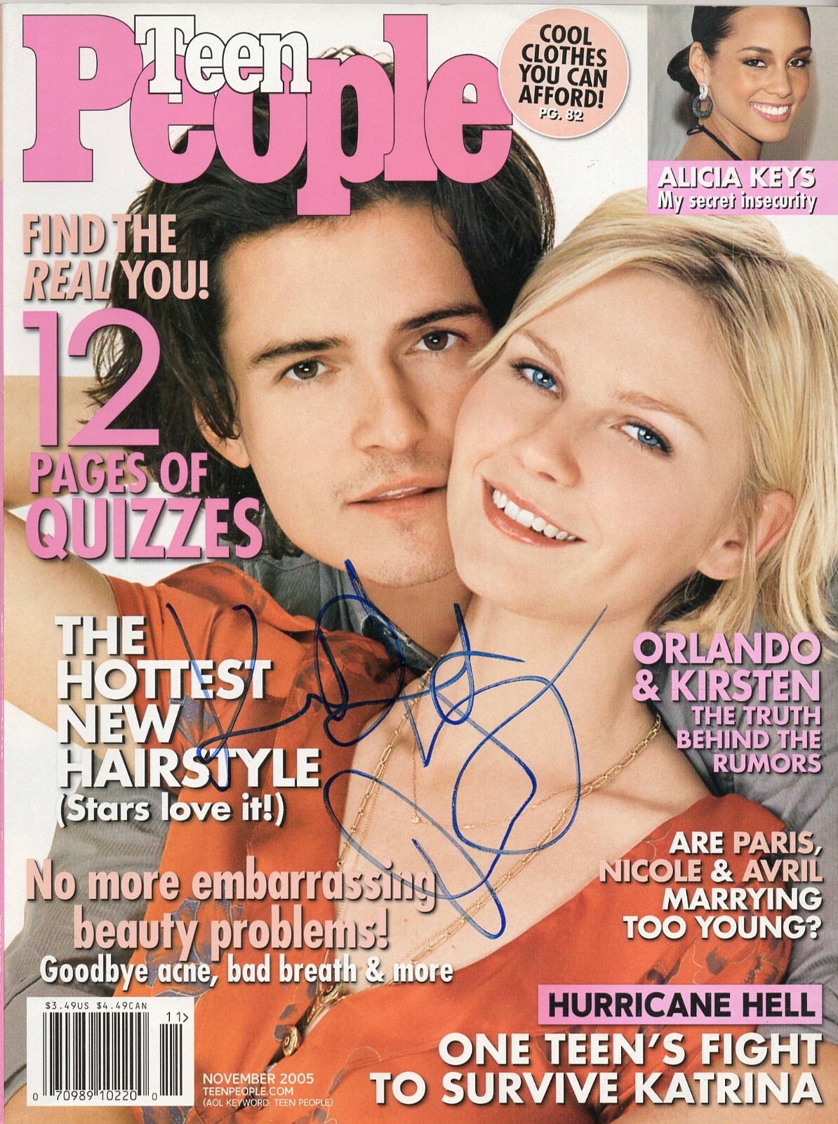 KIRSTEN DUNST & ORLANDO BLOOM SIGNED TEEN PEOPLE MAGAZINE AUTHENTIC AUTOGRAPH
