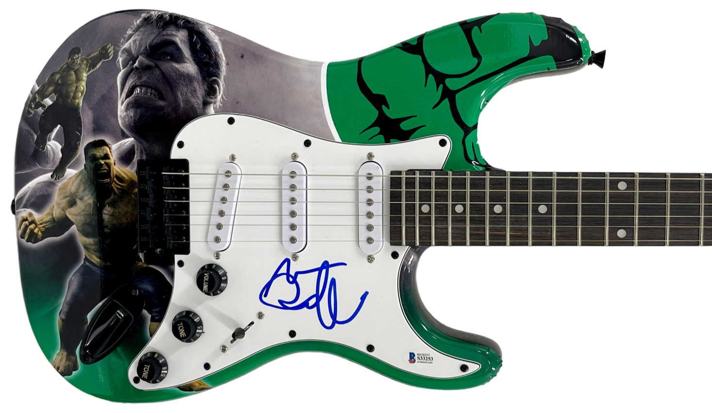 MARK RUFFALO SIGNED FULL SIZE ELECTRIC GUITAR HULK AVENGERS BECKETT COA
