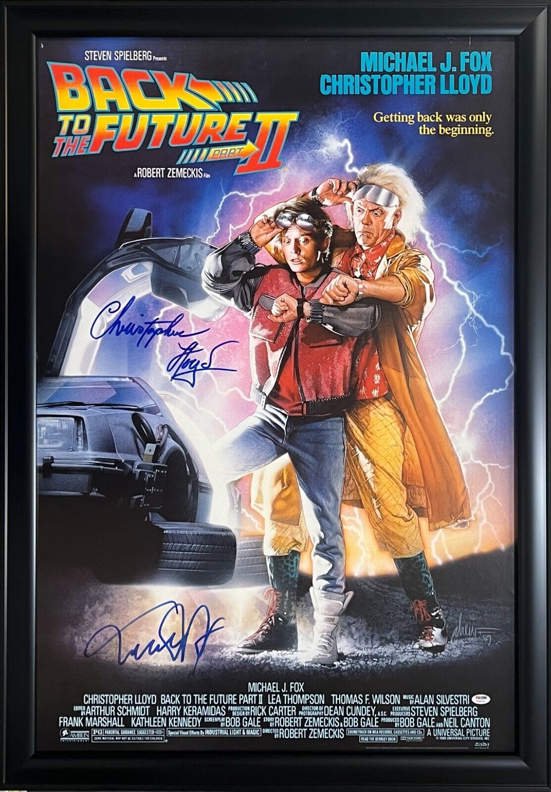 MICHAEL J FOX CHRISTOPHER LLOYD SIGNED BACK TO THE FUTURE 2 FRAMED POSTER PSA
