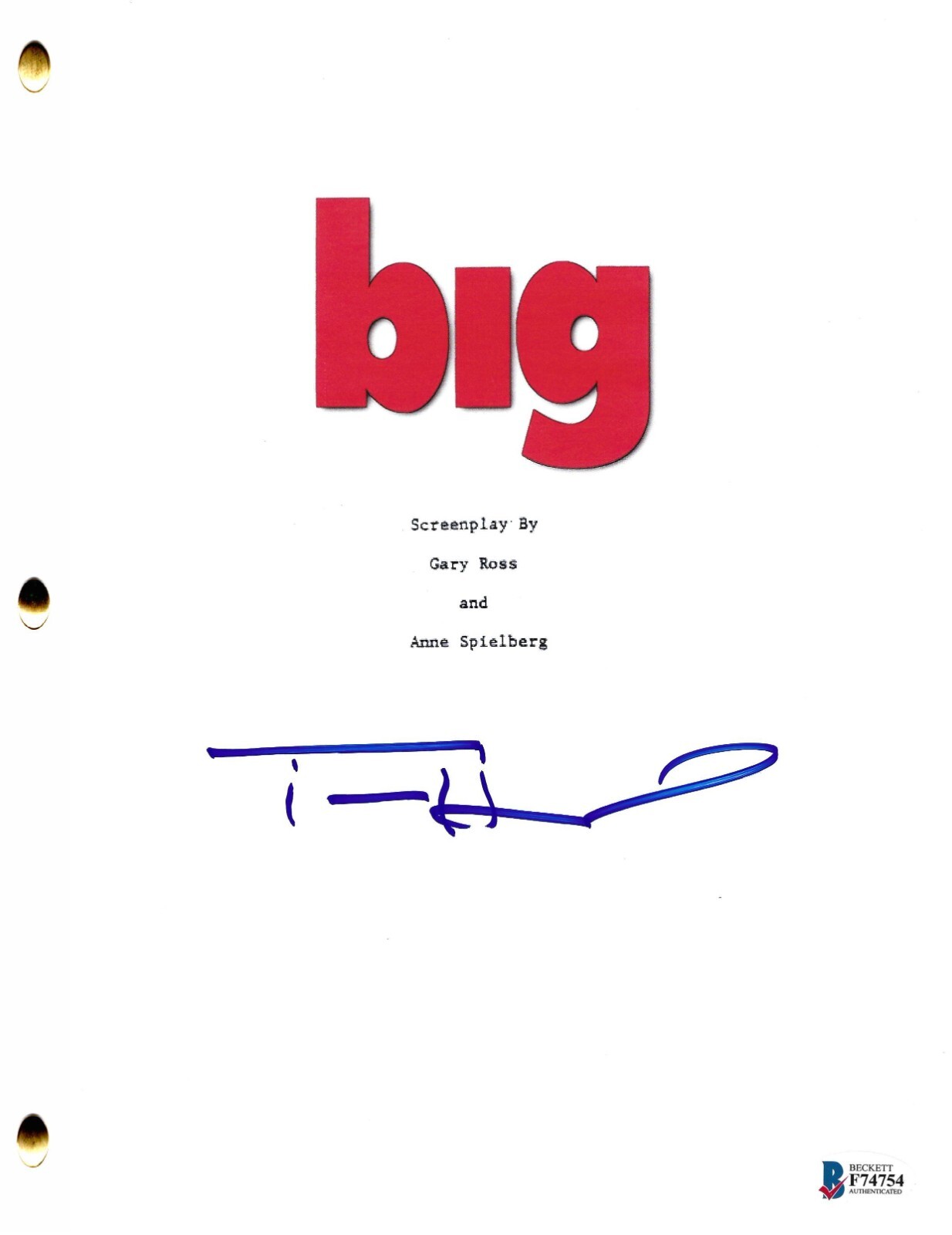 TOM HANKS SIGNED BIG FULL SCRIPT AUTHENTIC AUTOGRAPH BECKETT
