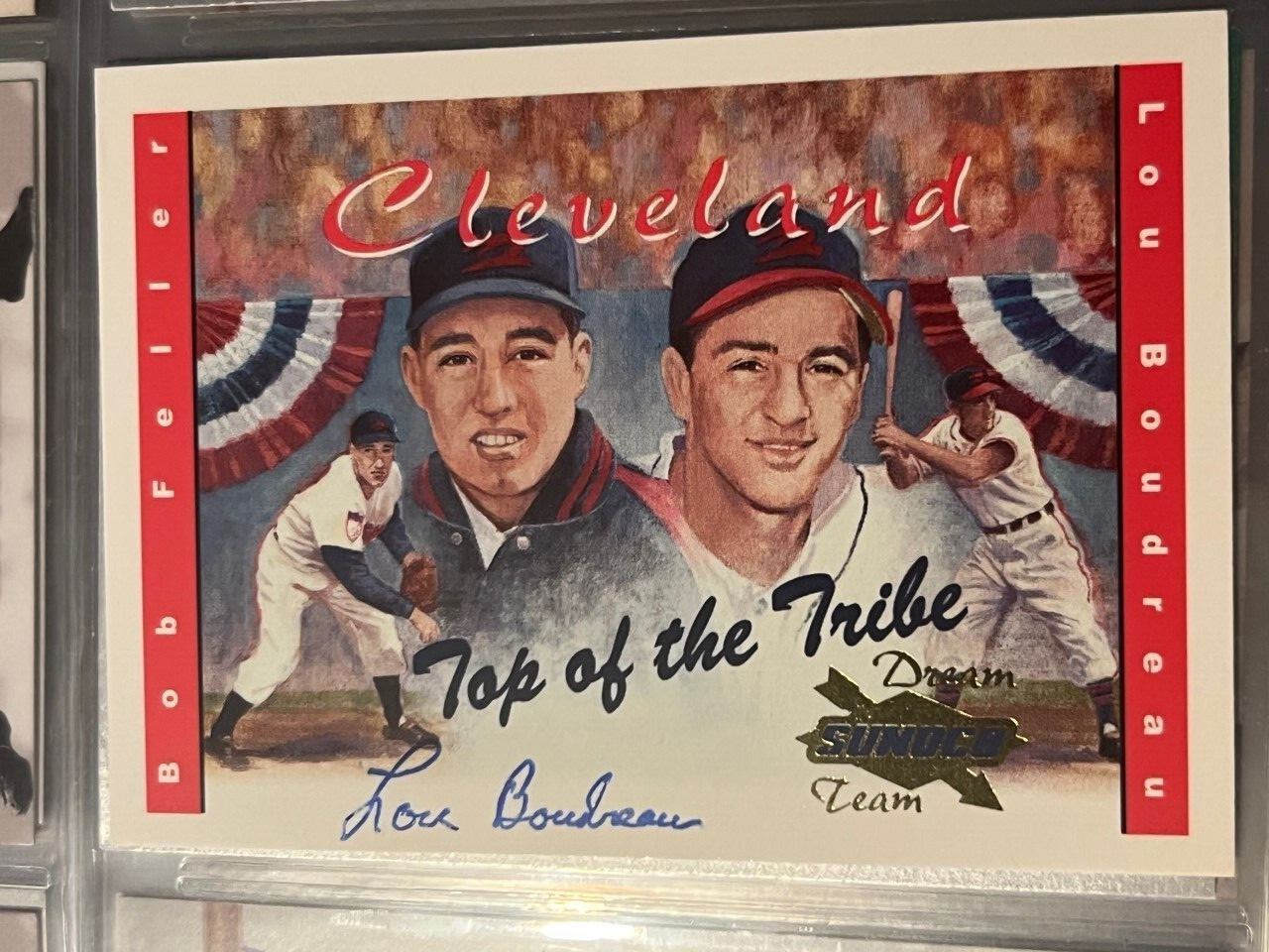LOU BOUDREAU SIGNED AUTOGRAPHED RARE 2001 SUNOCO CARD CLEVELAND INDIANS
