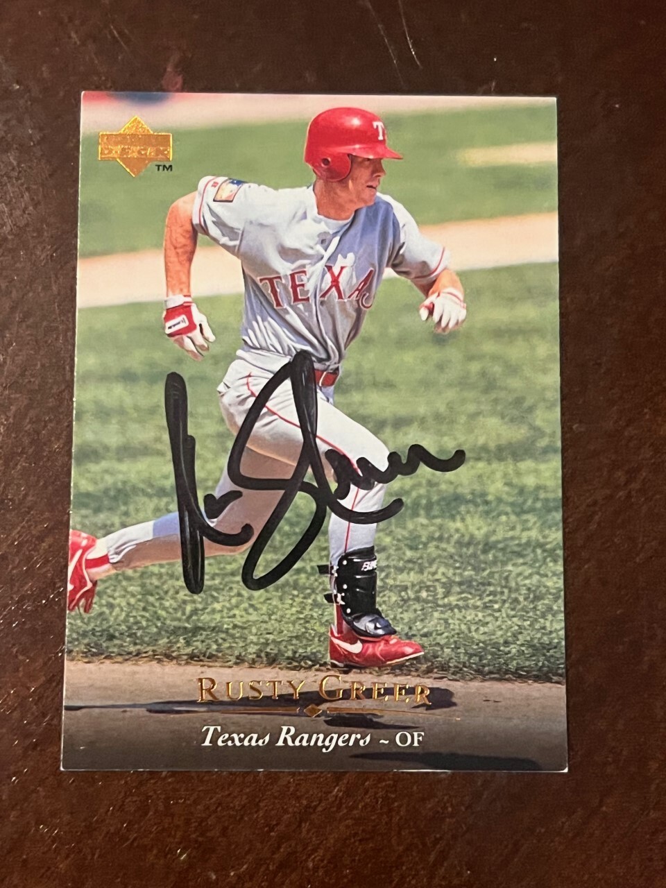 RUSTY GREER Autographed Signed 1995 Upper Deck card #156 Texas Rangers

