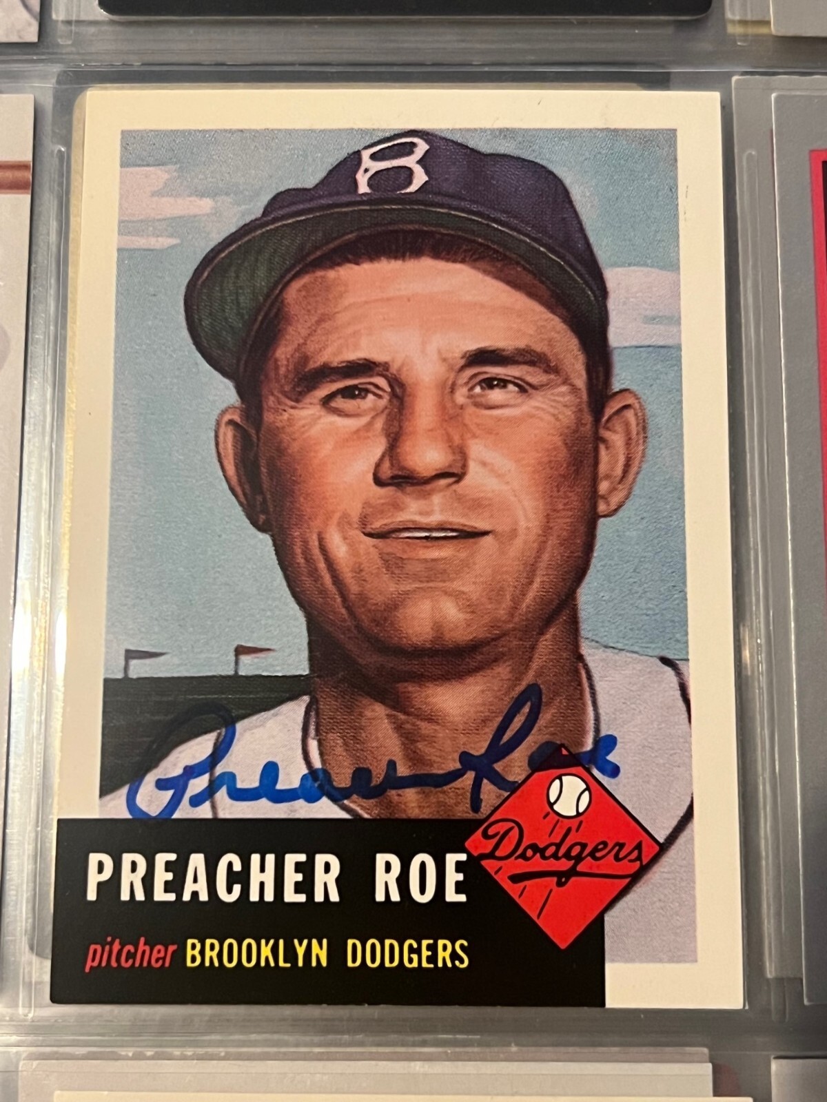 PREACHER ROE SIGNED AUTOGRAPHED 1991 TOPPS ARCHIVES 1953 BROOKLYN DODGERS CARD
