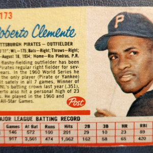 1962 ROBERTO CLEMENTE PIRATES #173 BASEBALL POST CEREAL CARD VINTAGE
Opens in a new window or tab