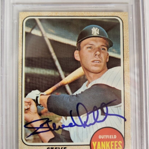 1968 TOPPS STEVE WHITAKER YANKEES #383 AUTO SIGNED CARD BECKETT VINTAGE
