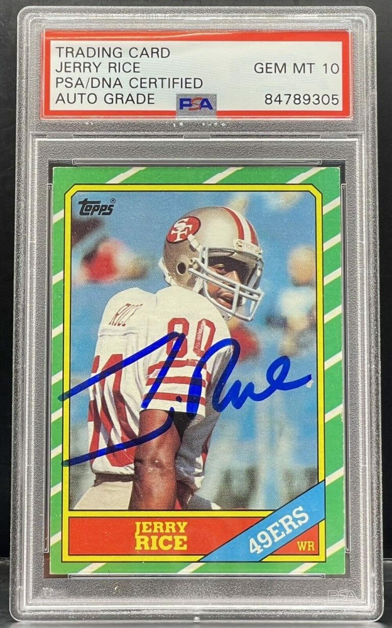 1986 TOPPS JERRY RICE SIGNED 49ERS ROOKIE CARD #161 AUTO GRADED PSA/DNA 10 SLAB
 COLLECTIBLE MEMORABILIA