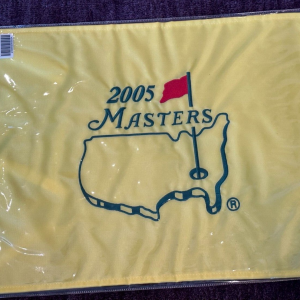 2005 MASTERS Tournament Pin Flag - TIGER WOODS Won! JACK NICKLAUS' last!
