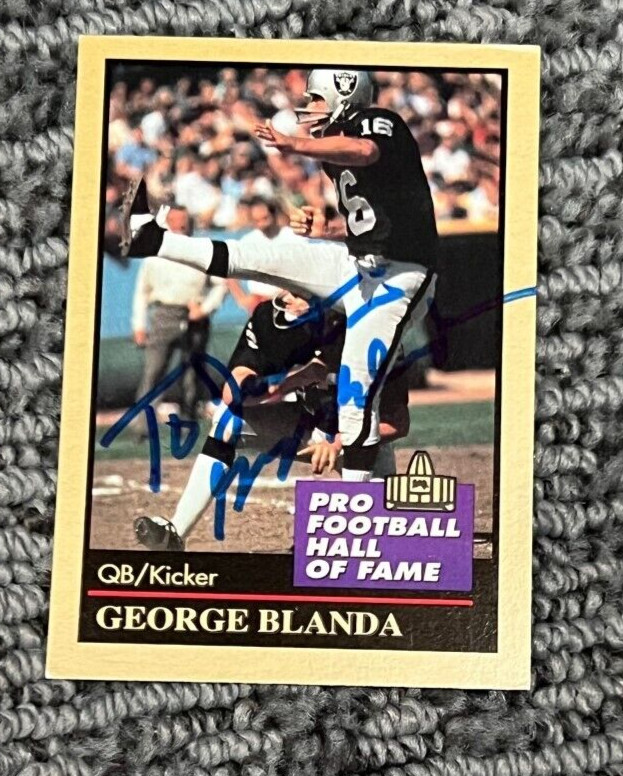 GEORGE BLANDA SIGNED AUTOGRAPHED 1991 ENOR HALL OF FAME CARD - RAIDERS
