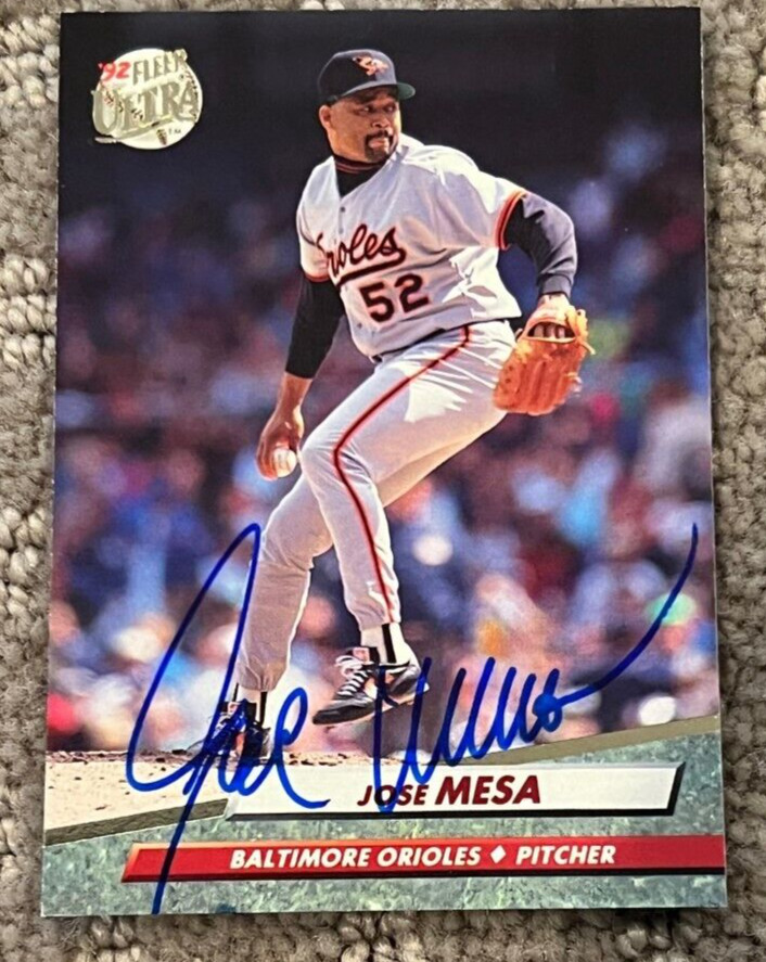 JOSE MESA BALTIMORE ORIOLES 1992 FLEER ULTRA AUTOGRAPH SIGNED BASEBALL CARD #305
