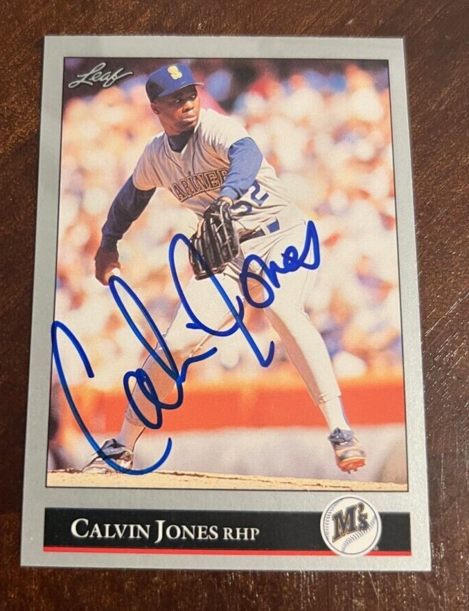 CALVIN JONES signed autographed 1992 Leaf Card #71 Seattle Mariners Rookie

