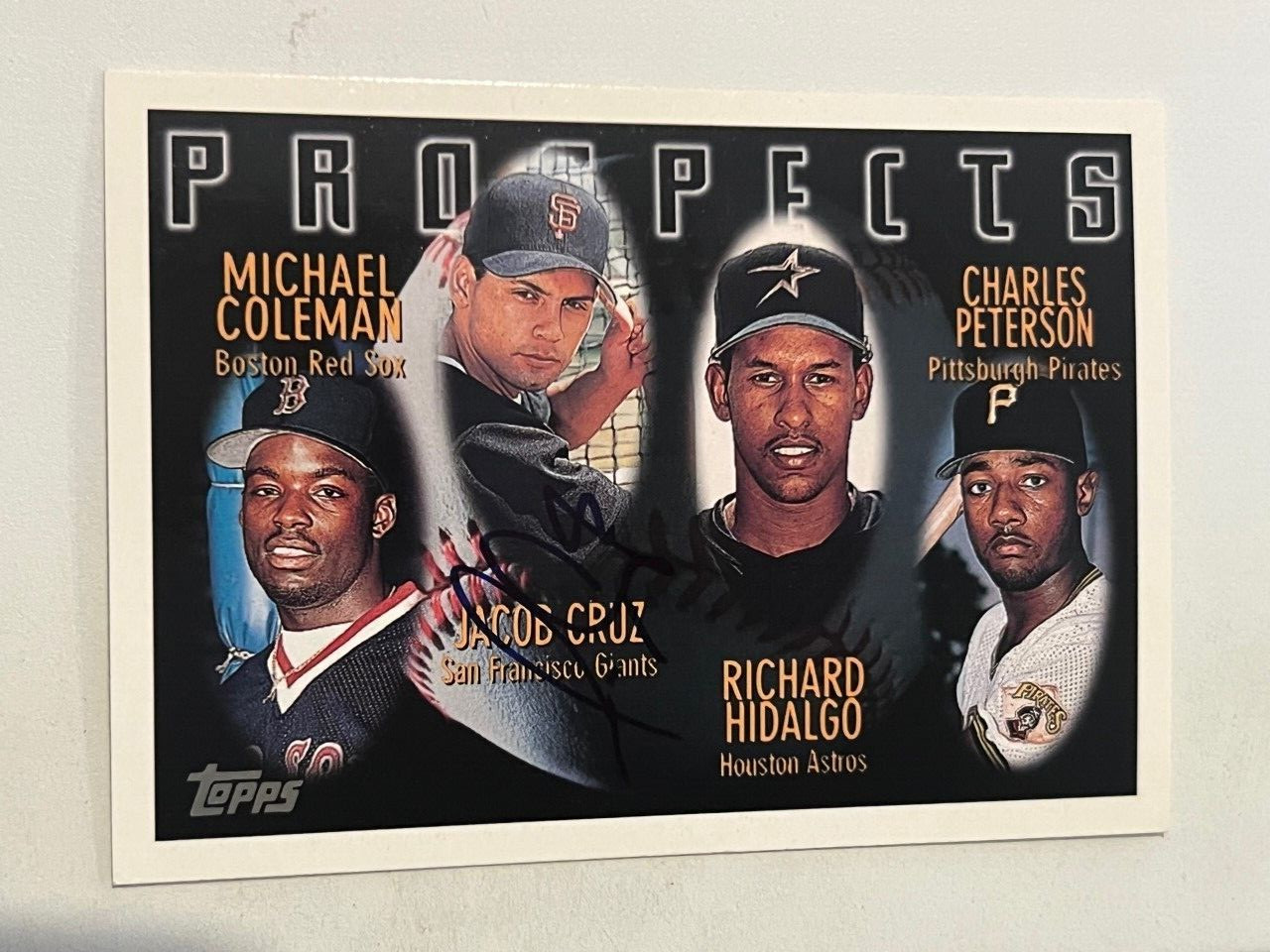 Jacob Cruz signed autographed card Richard Hidalgo RC 1996 Topps #438
