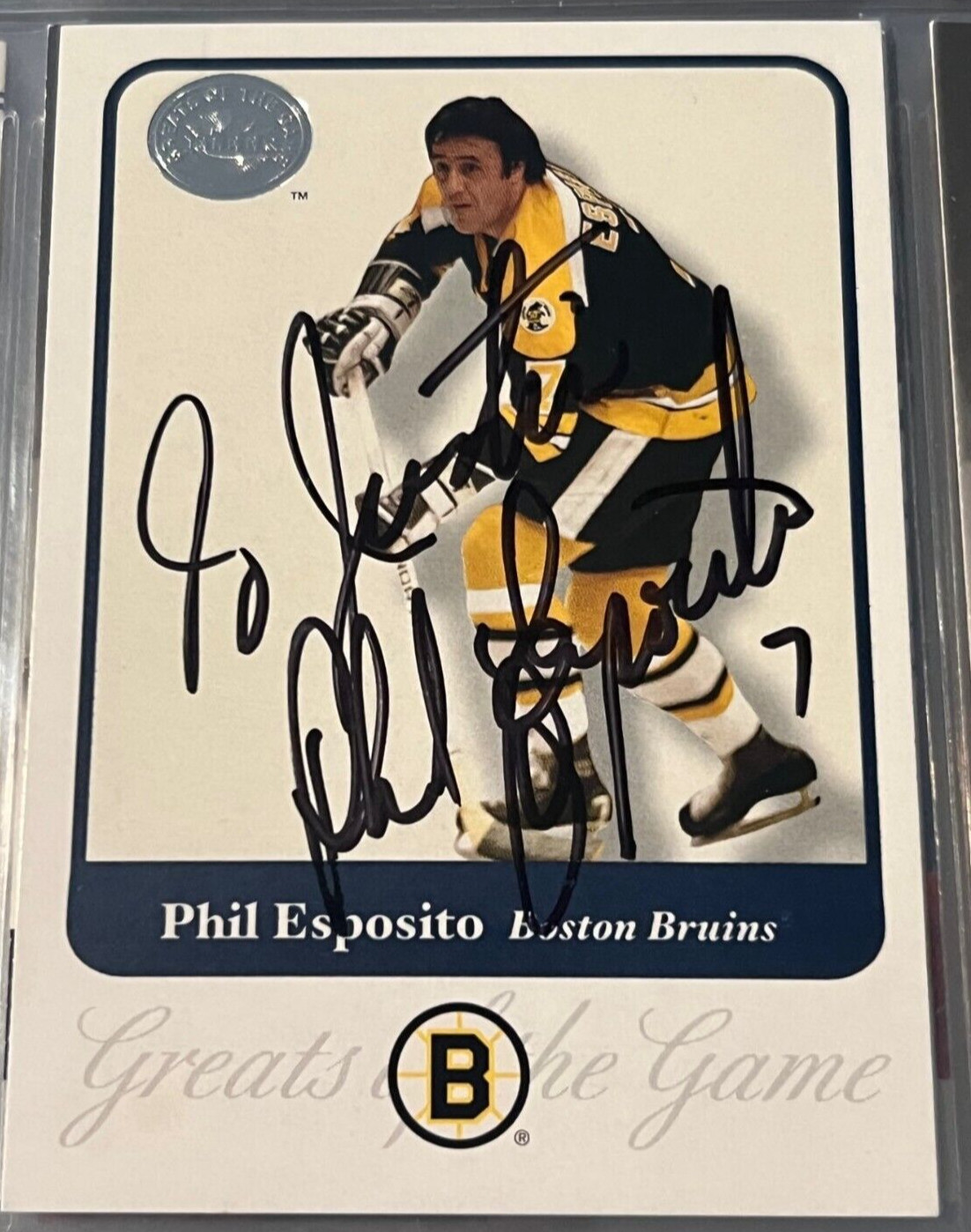 Phil Esposito signed autographed Fleer 2001-02 Greats of the Game #5 Card Bruins
