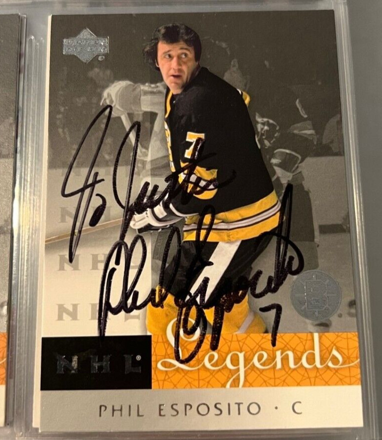 Phil Esposito signed autographed 2001-02 Upper Deck Legends #3 Card Bruins
