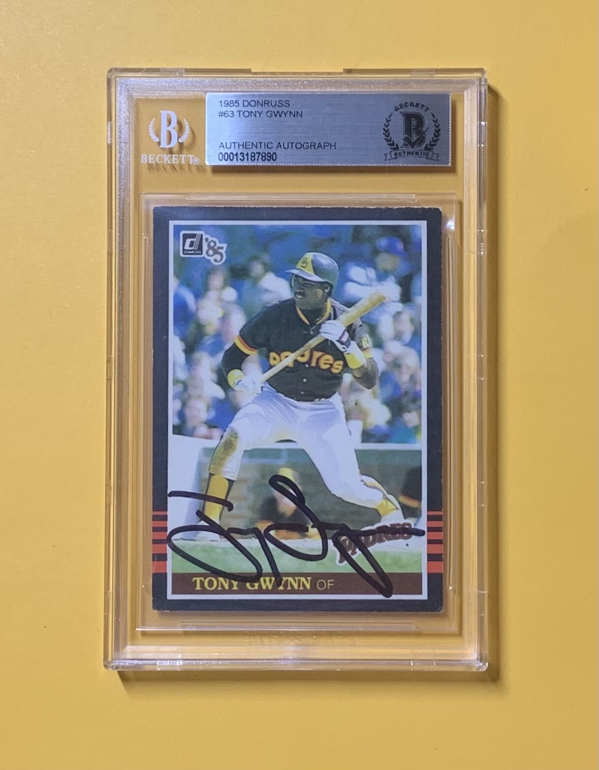 1985 DONRUSS TONY GWYNN #63 AUTHENTIC AUTO BECKETT CERTIFIED PADRES HOF

