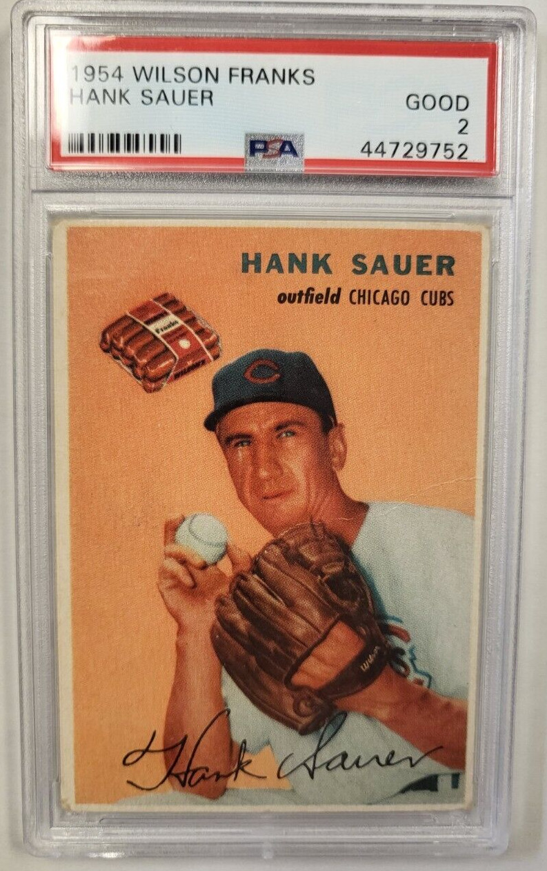 1954 WILSON FRANKS HANK SAUER CUBS PSA 2 GOOD COLLECTIBLE MEMORABILIA
