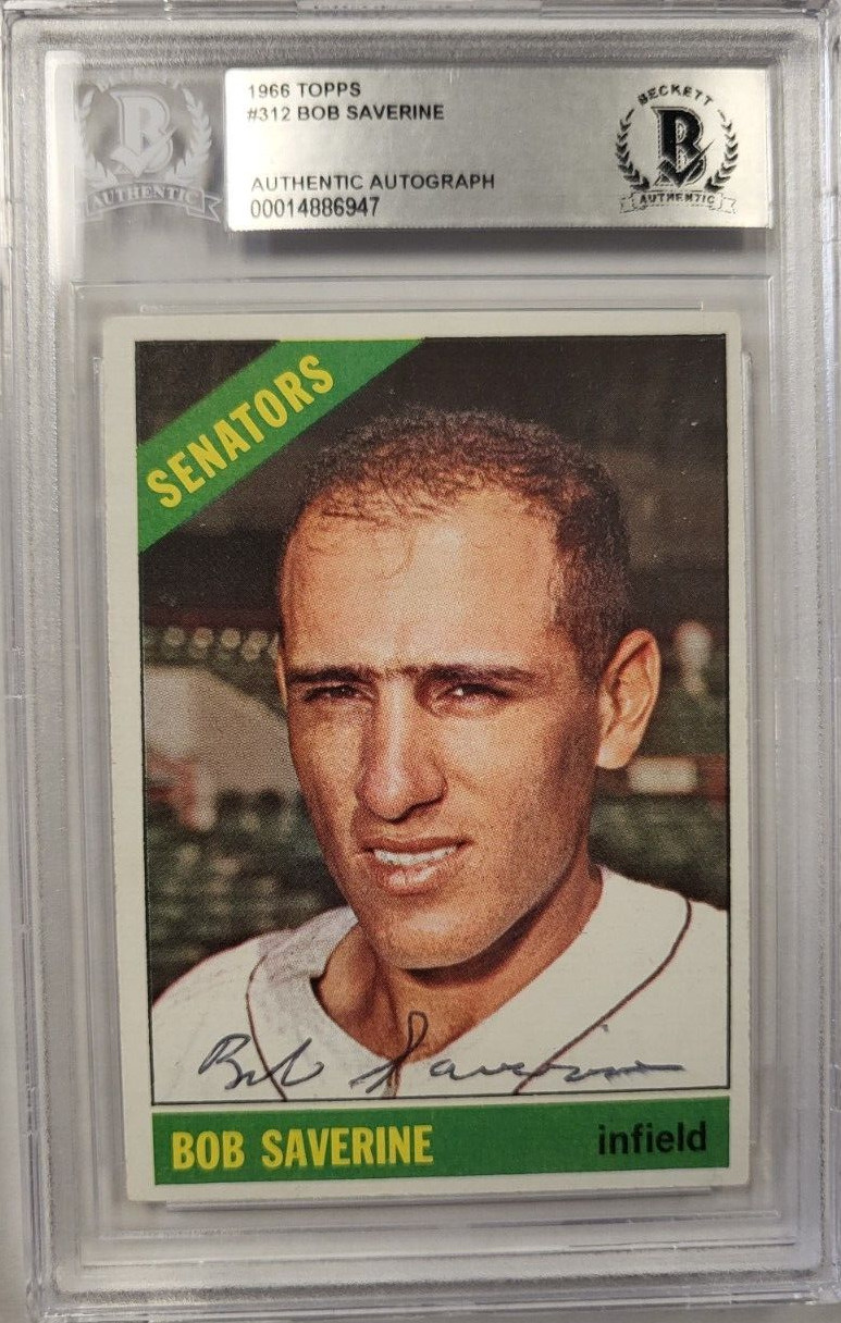1966 TOPPS BOB SAVERINE SENATORS #312 AUTHENTIC AUTO CERTIFIED BECKETT CARD
