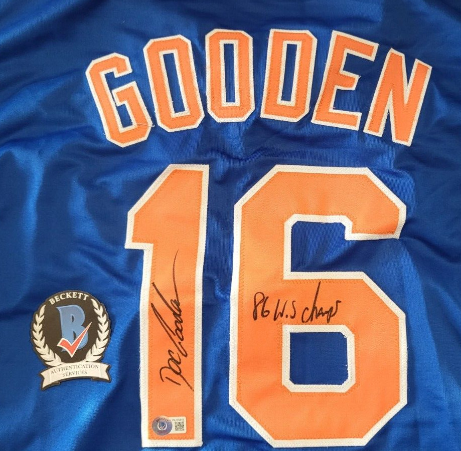 DOC GOODEN METS 86 WS CHAMPS SIGNED BLUE CUSTOM JERSEY BECKETT AUTHENTICATED
