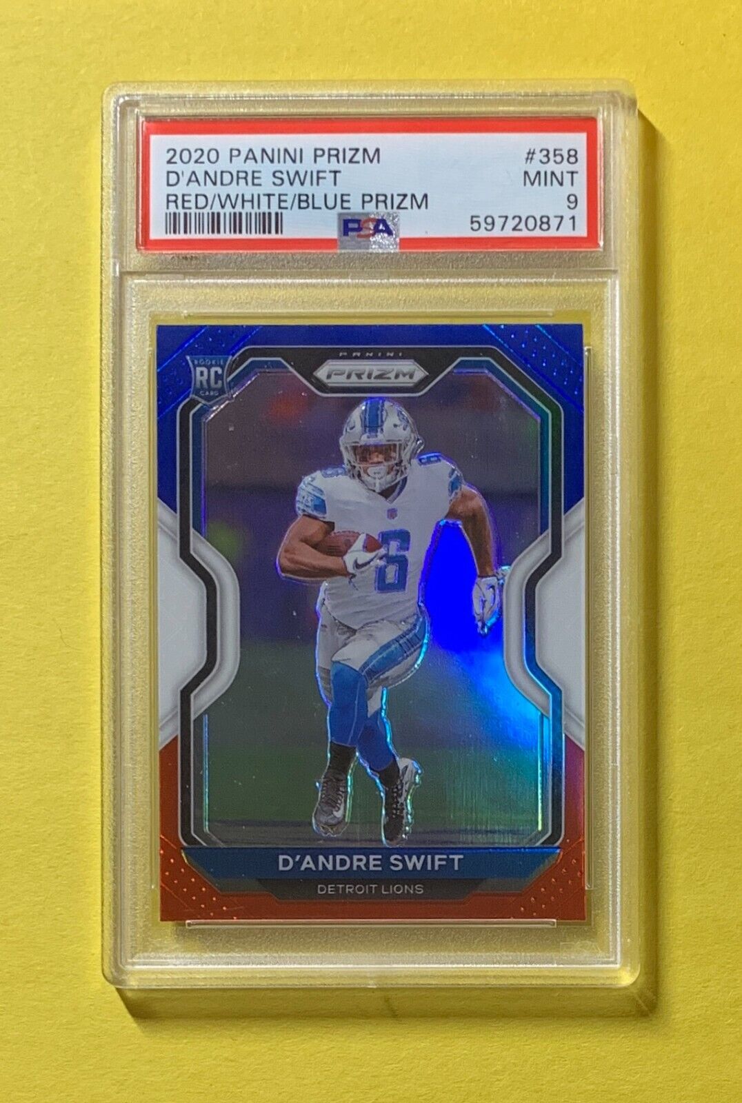2020 PANINI PRIZM D'ANDRE SWIFT RED/WHTE/BLUE #358 PSA MINT 9 LIONS ROOKIE
