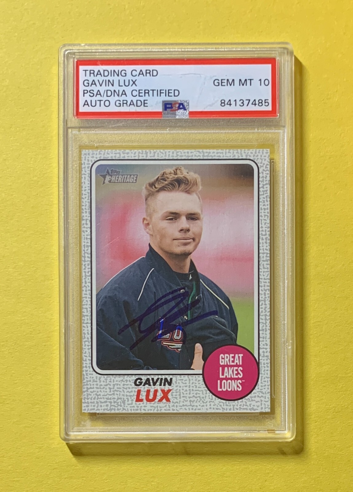 2017 TOPPS HERITAGE MINOR LEAGUE GAVIN LUX AUTHENTIC AUTO PSA CERT /25 AUTO 10
