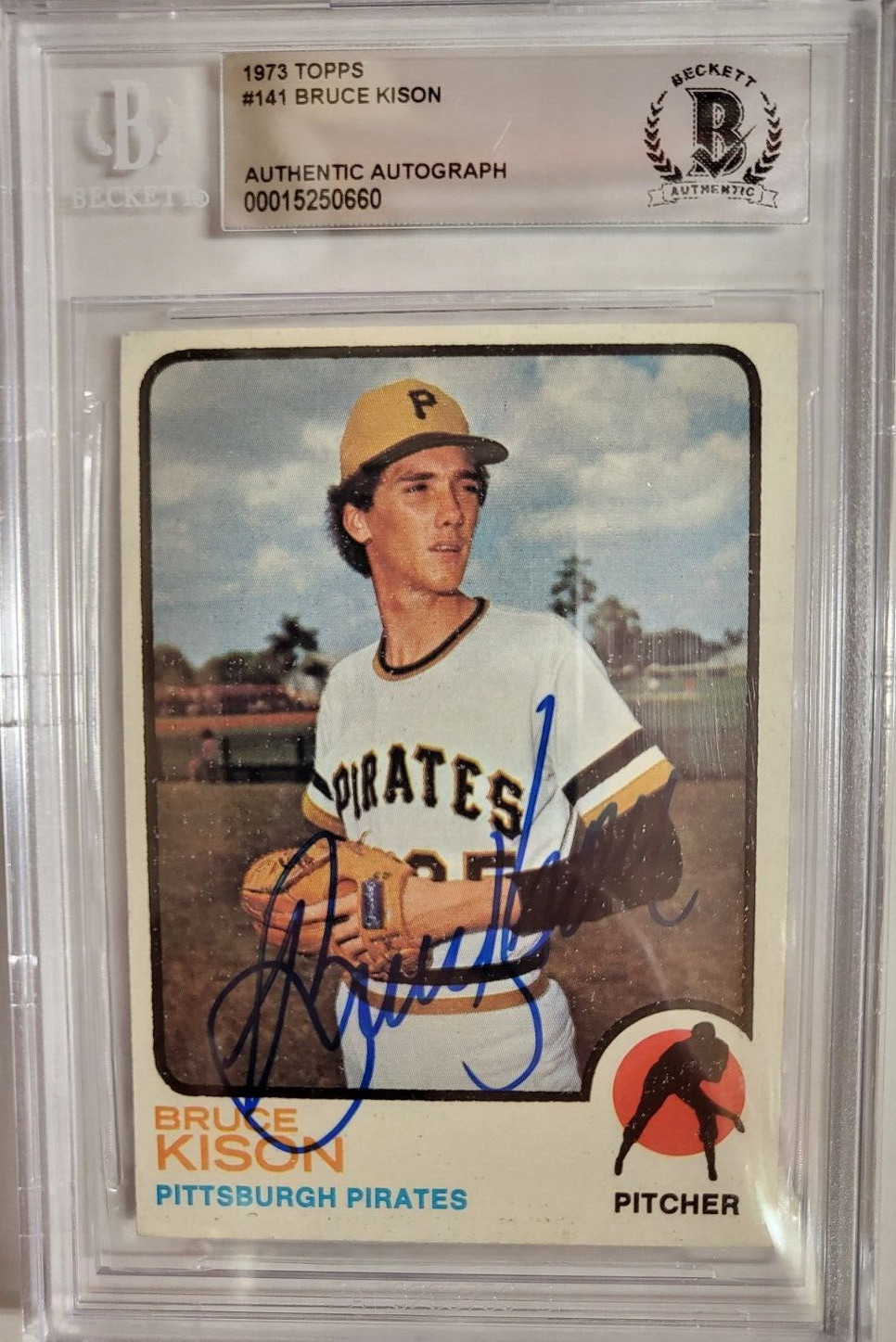 1973 TOPPS BRUCE KISON PIRATES #141 AUTO SIGNED CARD BECKETT AUTHENTIC COLLECTIBLE MEMORABILIA