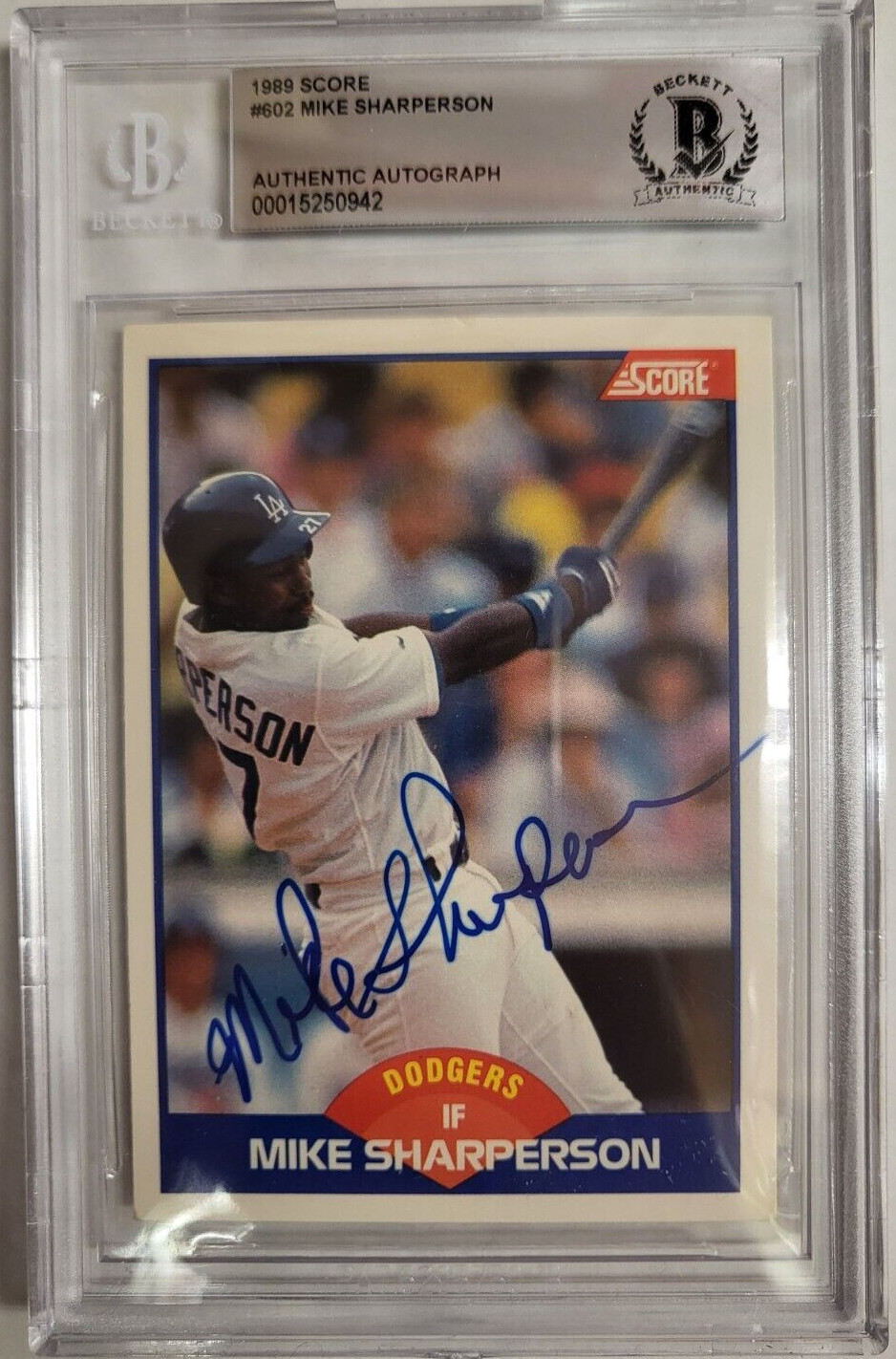 1989 SCORE MIKE SHARPERSON DODGERS #602 AUTO SIGNED CARD BECKETT AUTHENTIC
